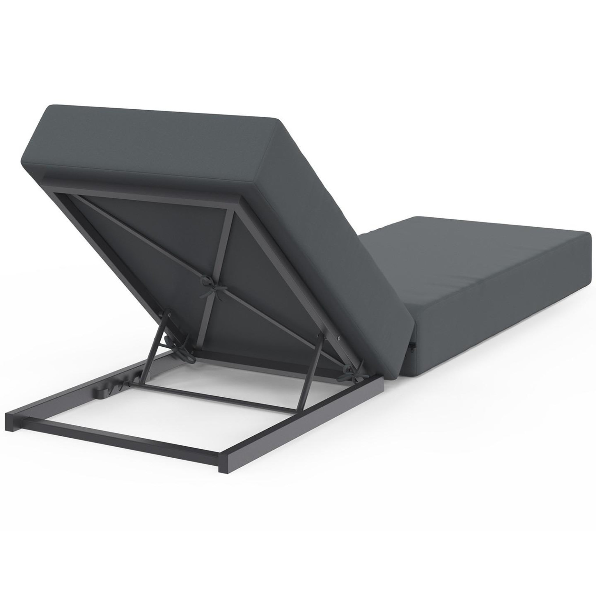 Voir la diapositive 4 : ID MARKET Lit de piscine, bain de soleil confortable, chaise longue avec dossier en métal inclinable 4 positions et matelas gris