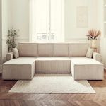 BEST MOBILIER Dellia - canapé panoramique en u - 7 places - convertible - avec coffre - en velours côtelé. Coloris disponibles : Vert, Gris, Jaune, Bleu, Orange, Marron, Beige