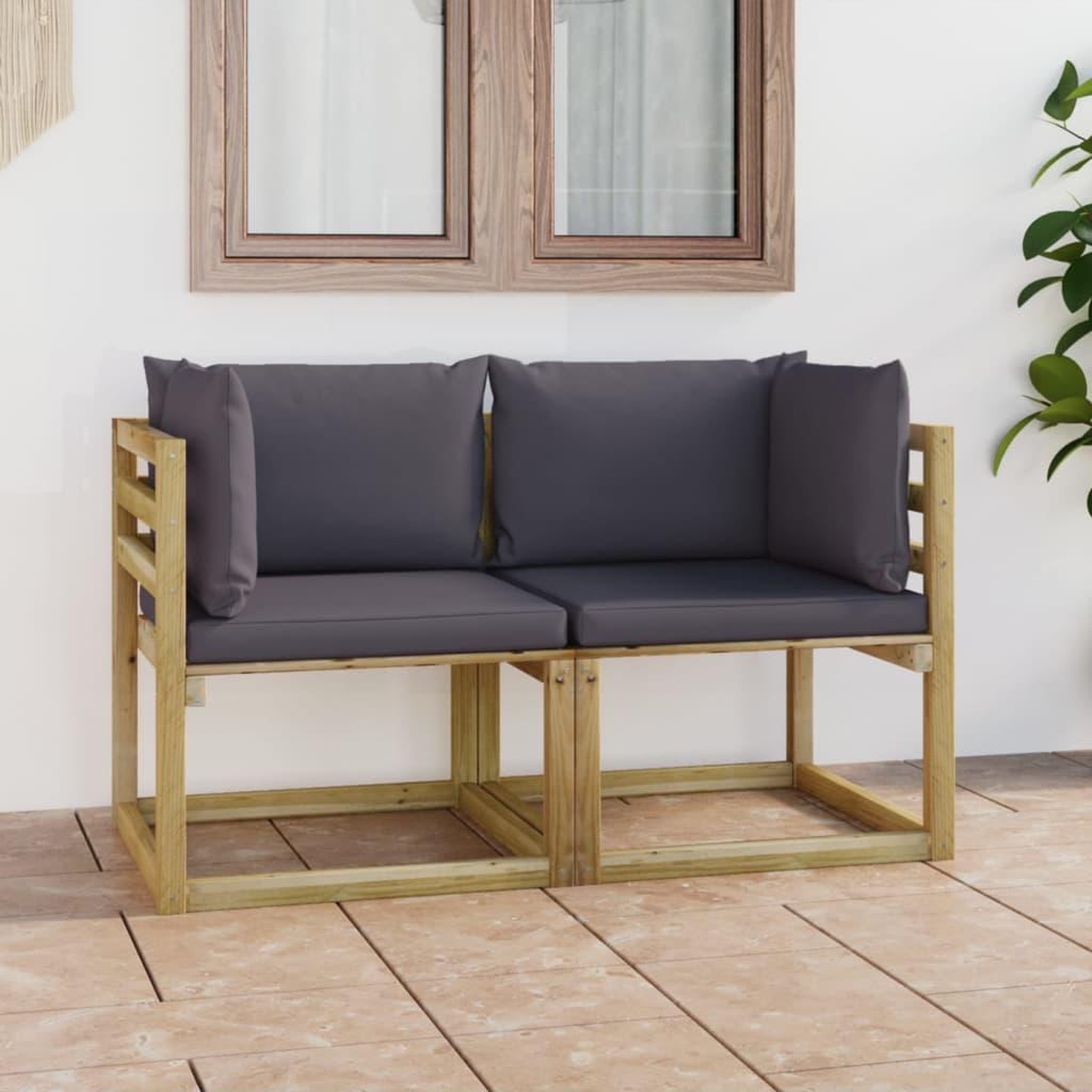 Voir la diapositive 1 : VIDAXL Canapes d'angle de jardin 2pcs et coussins Pin impregne de vert