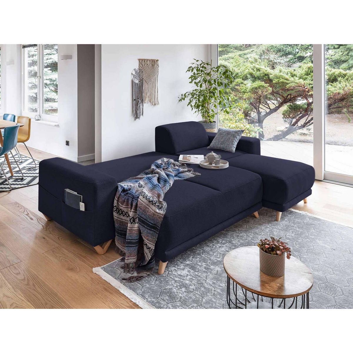 BEST MOBILIER Bella - canapé d'angle réversible convertible - avec coffre - 4 places - tissu