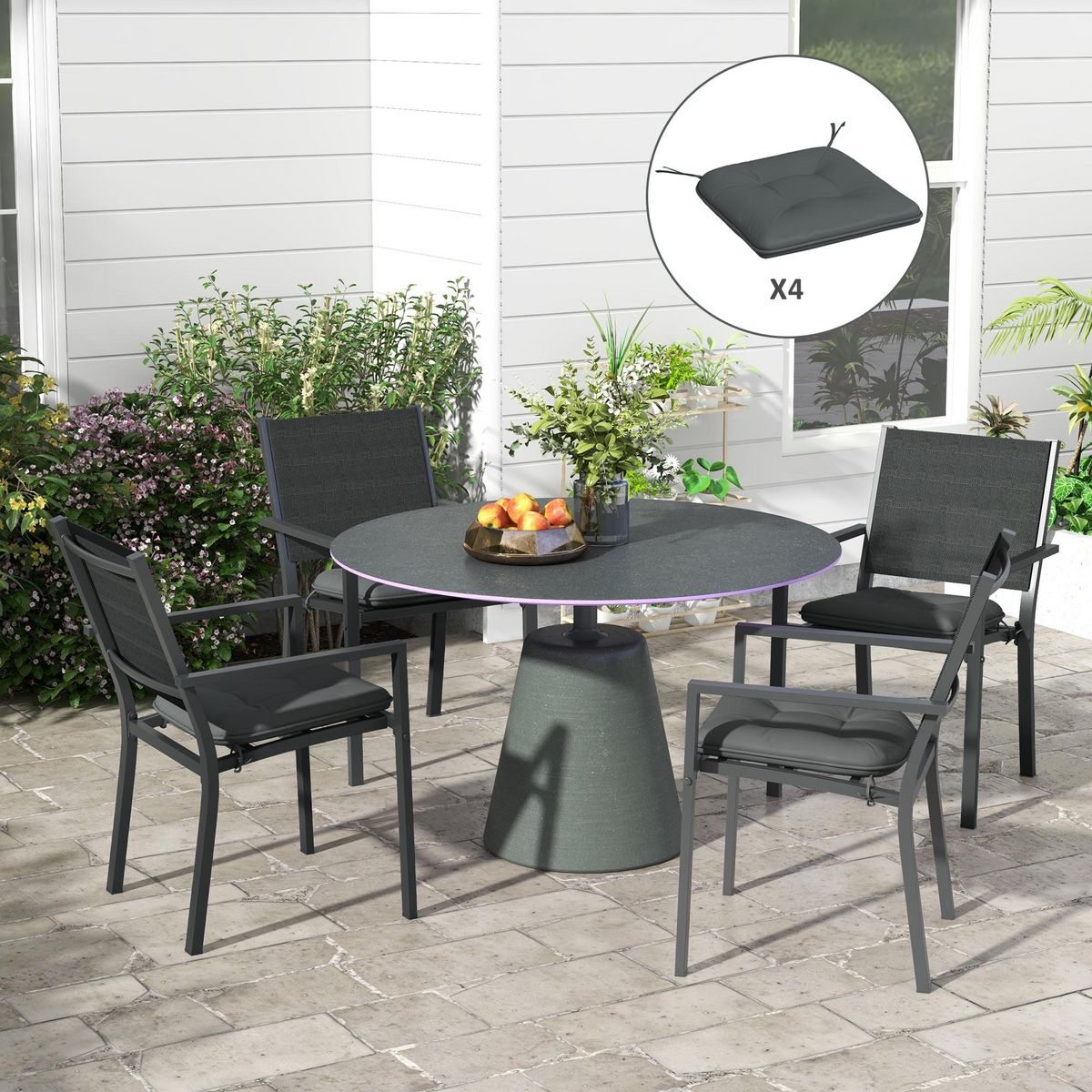 OUTSUNNY Lot de 4 coussins de chaises de jardin polyester gris foncé