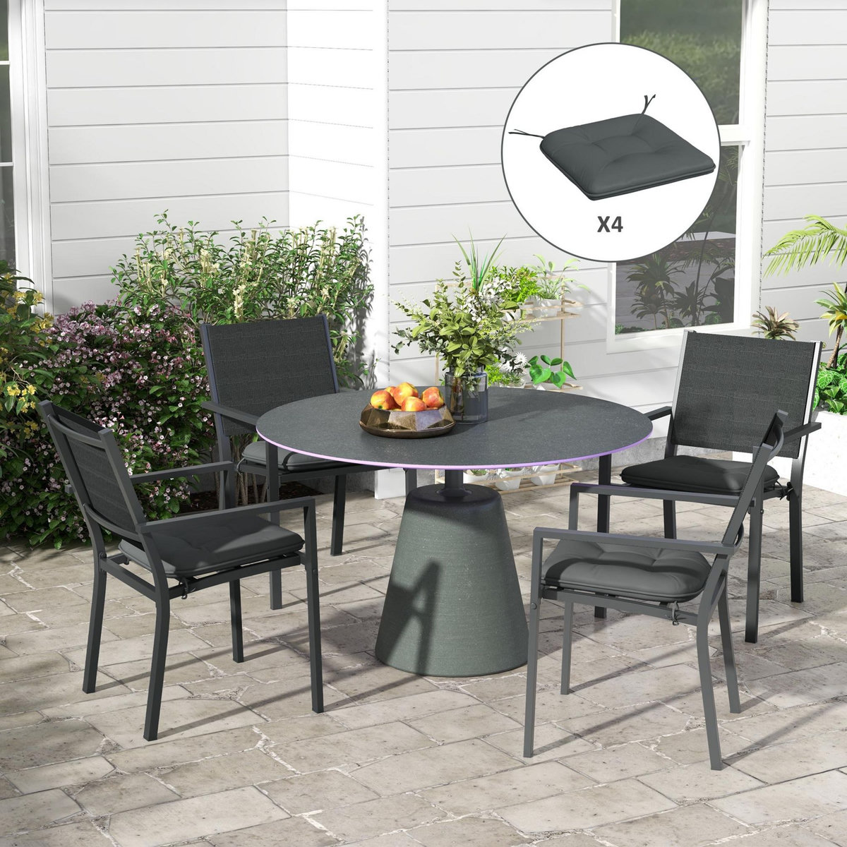 OUTSUNNY Lot de 4 coussins de chaises de jardin polyester gris foncé