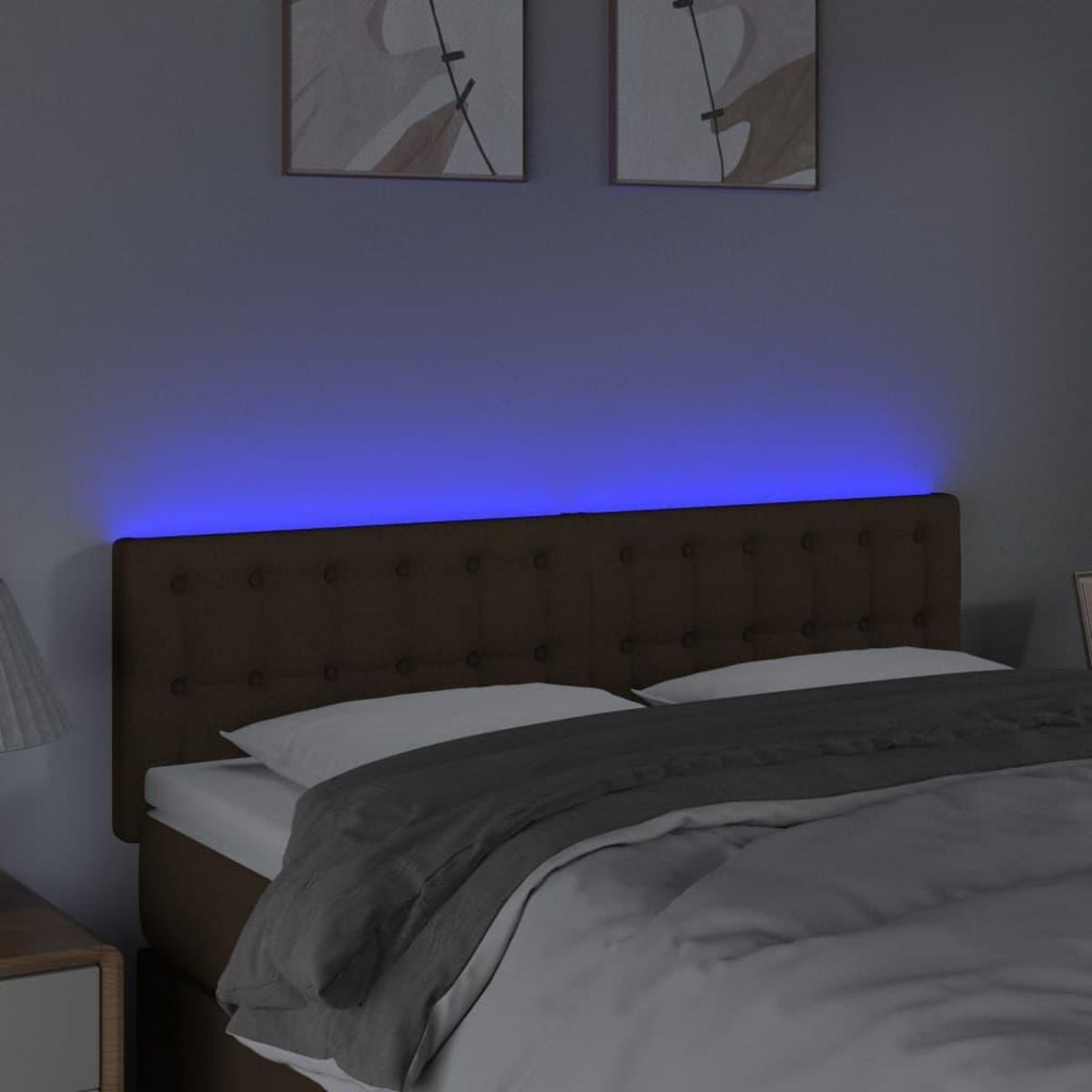 VIDAXL Tete de lit a LED Marron Fonce 144x5x78/88 cm Tissu
