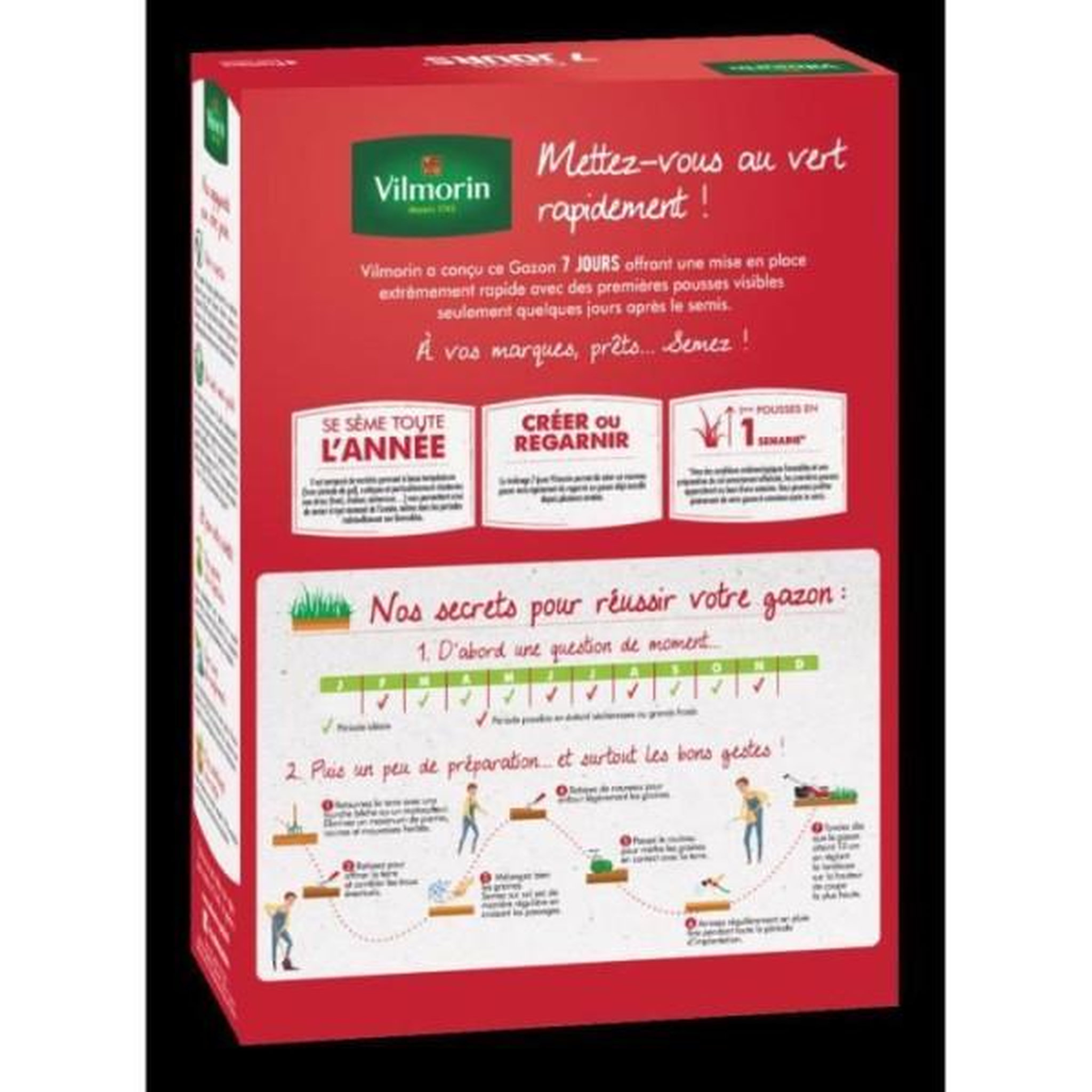 Voir la diapositive 2 : VILMORIN Semences de gazon vilmorin - 7 jours - boite de 1kg - premieres pousses ultra-rapides