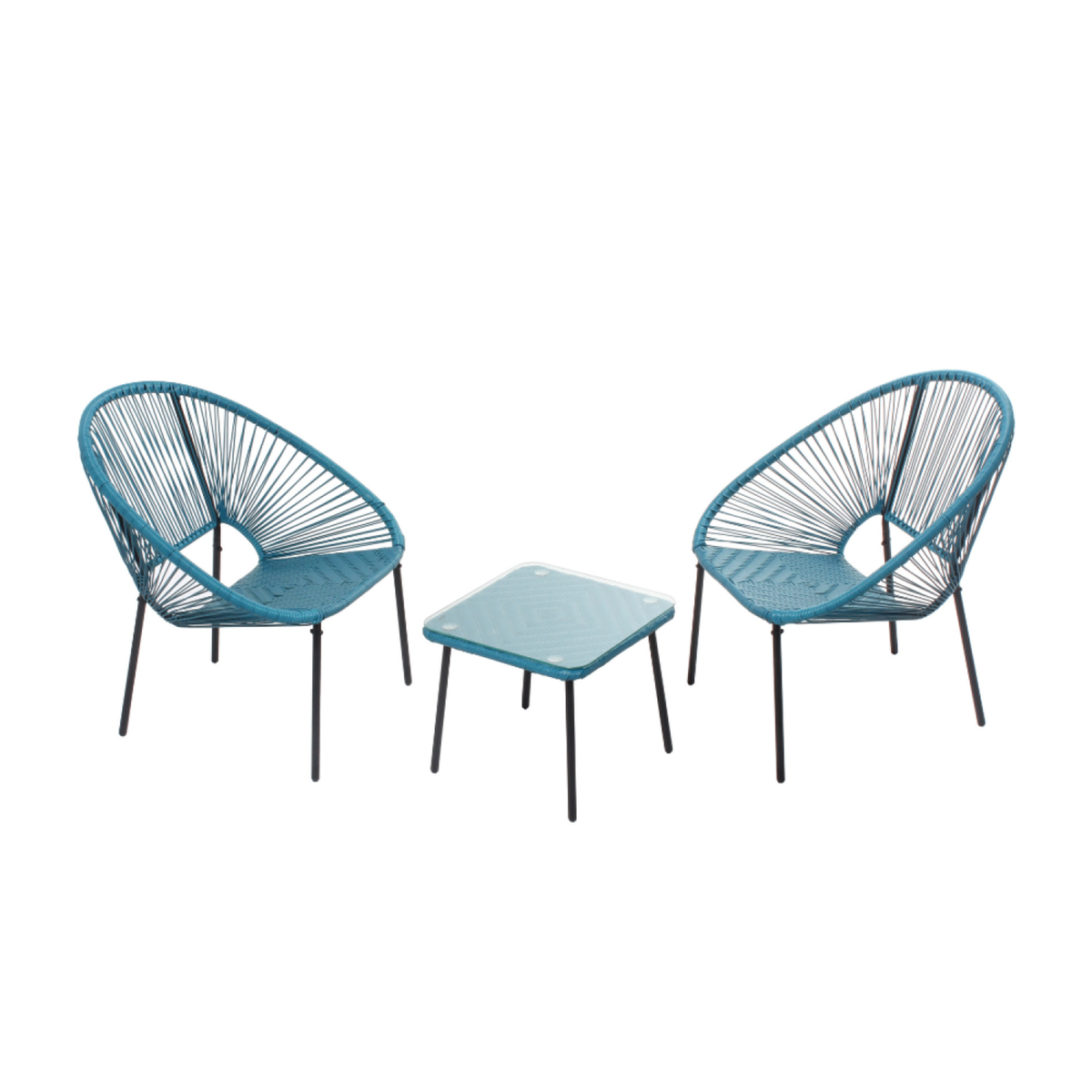 CONCEPT USINE Set de 2 fauteuils + table basse bleu ACAPULCO