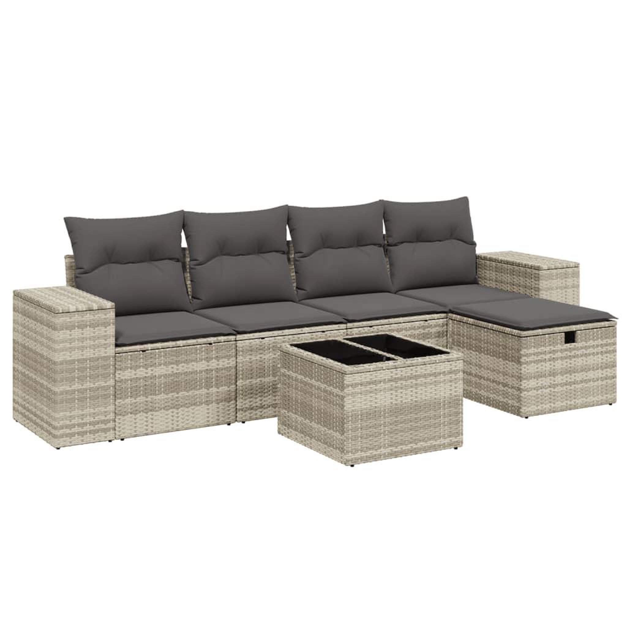 Voir la diapositive 2 : VIDAXL Salon de jardin 6 pcs avec coussins gris clair resine tressee
