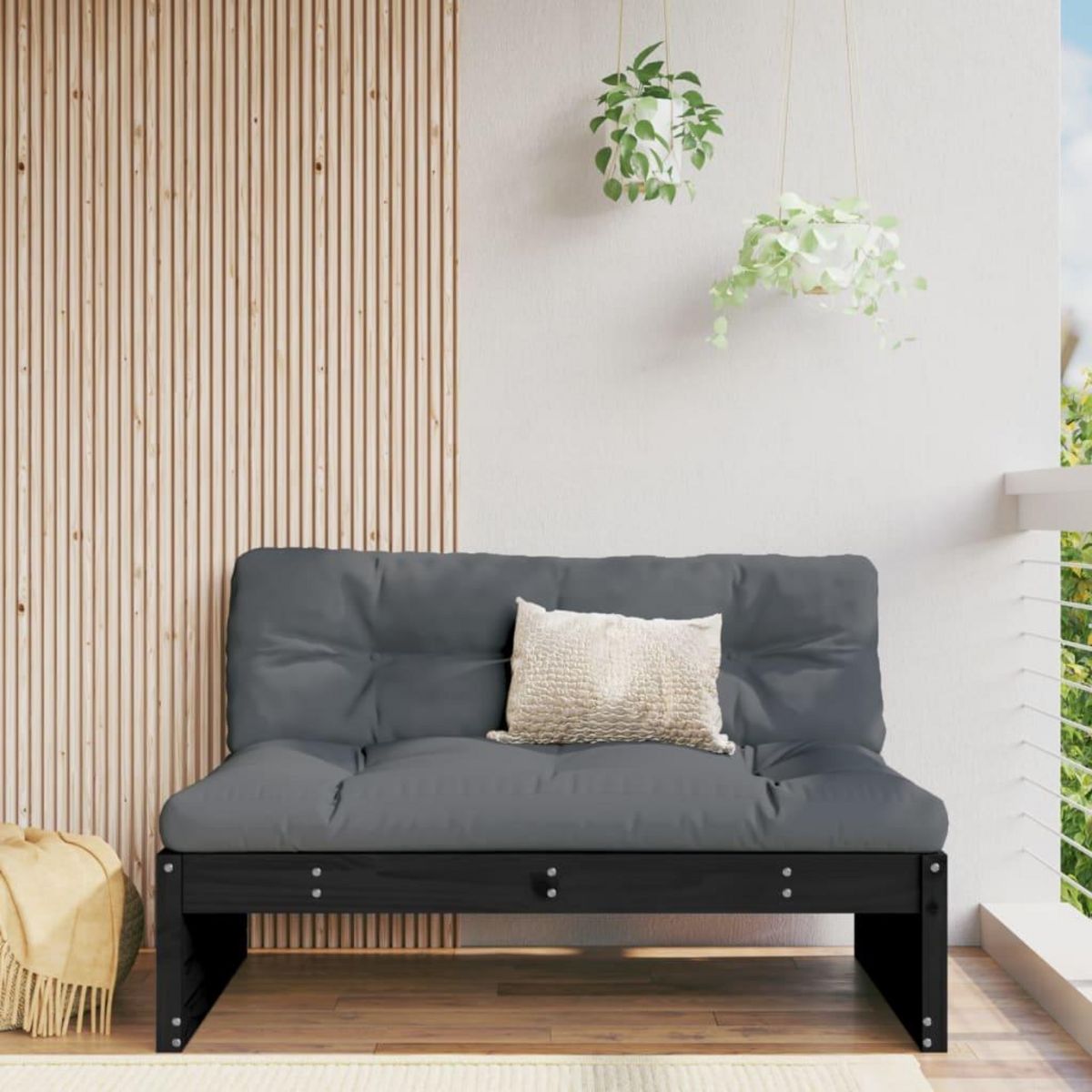 VIDAXL Canape central de jardin noir 120x80 cm bois de pin massif