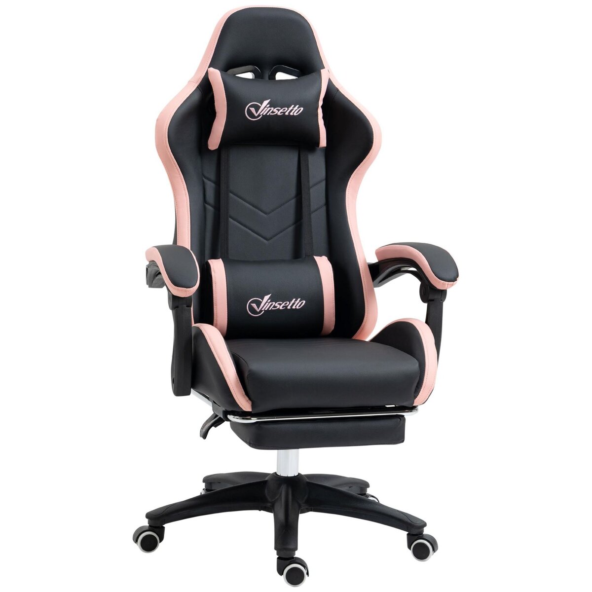 VINSETTO Chaise gaming - chaise de bureau gamer inclinable réglable repose-pieds rétractable coussins synthétique noir rose