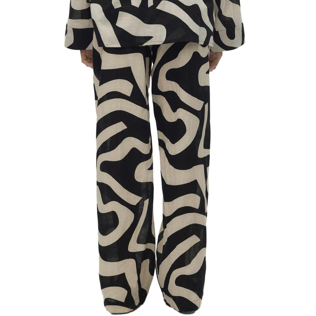 Vero Moda Pantalon fluide Noir/Beige Femme Vero Moda Gnete
