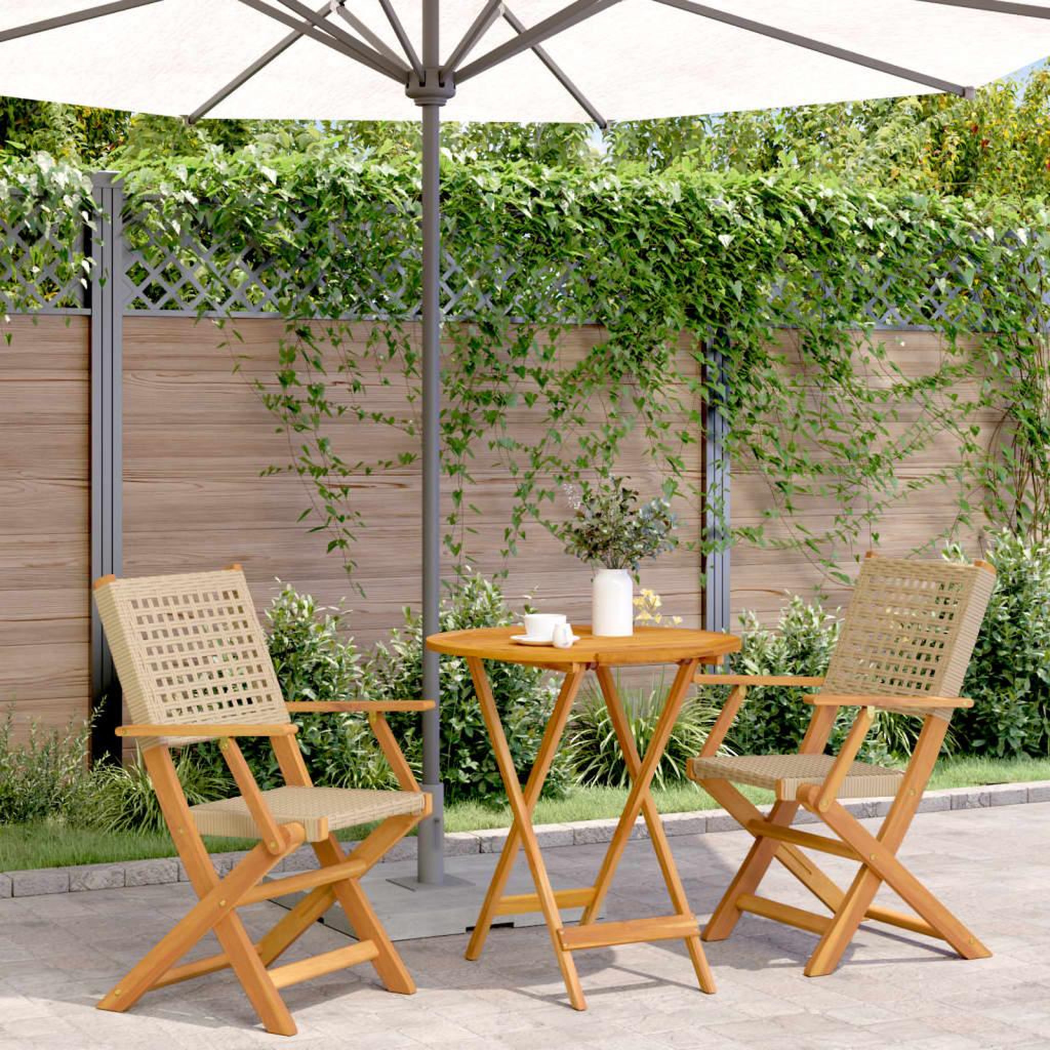 VIDAXL Ensemble de bistro 3 pcs beige resine tressee et bois massif