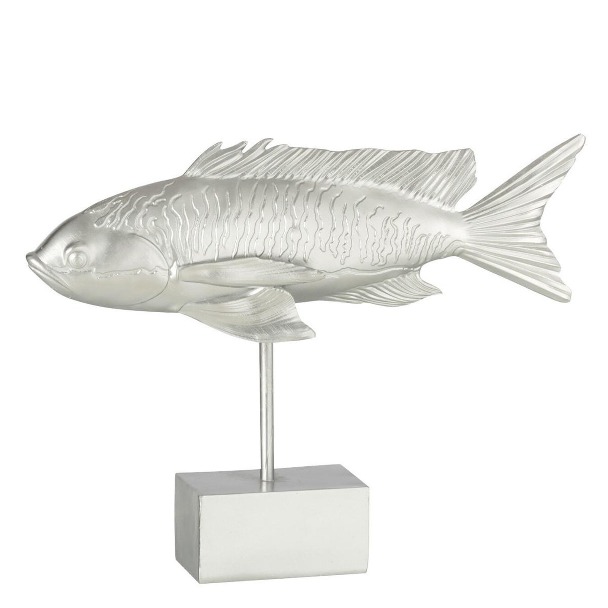Voir la diapositive 1 : J-LINE Statue Déco sur Pied  Poisson Long  33cm Argent