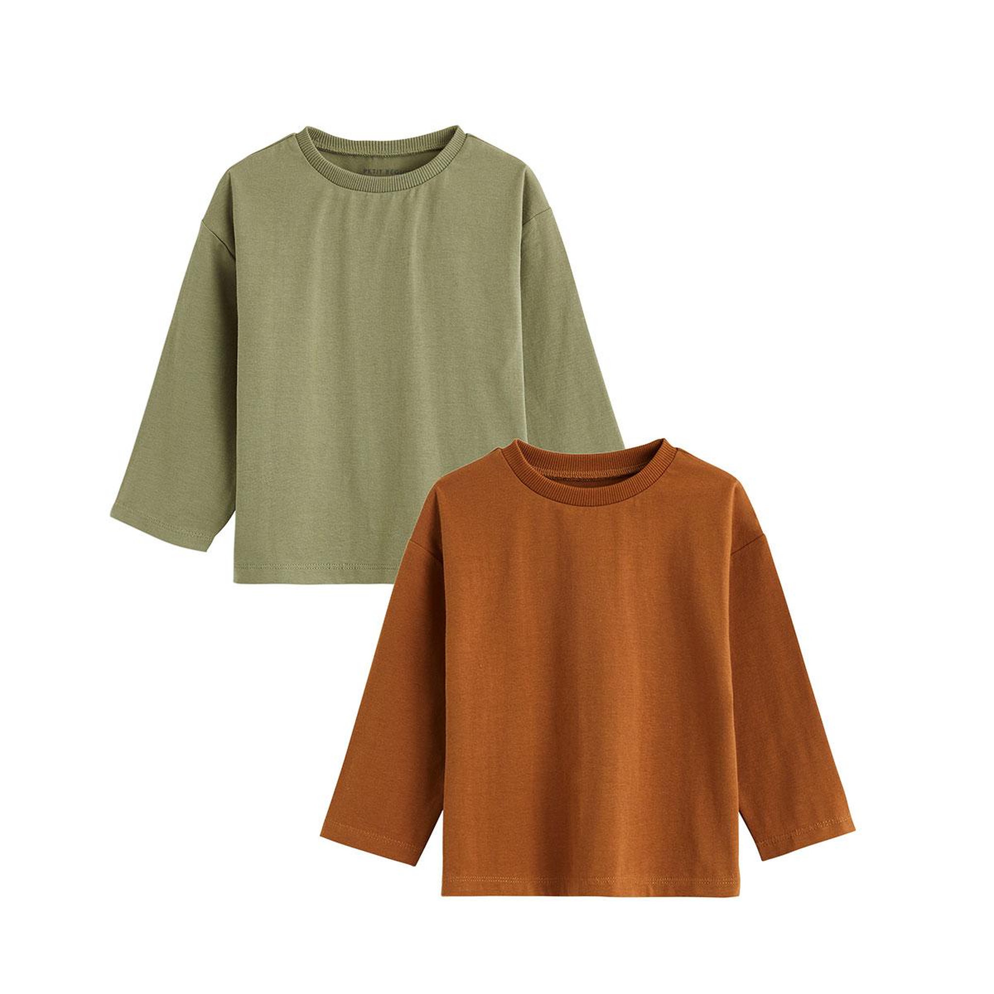Petit BÃ©guin Lot de 2 t-shirts enfant manches longues ginkgo. Coloris disponibles : Vert