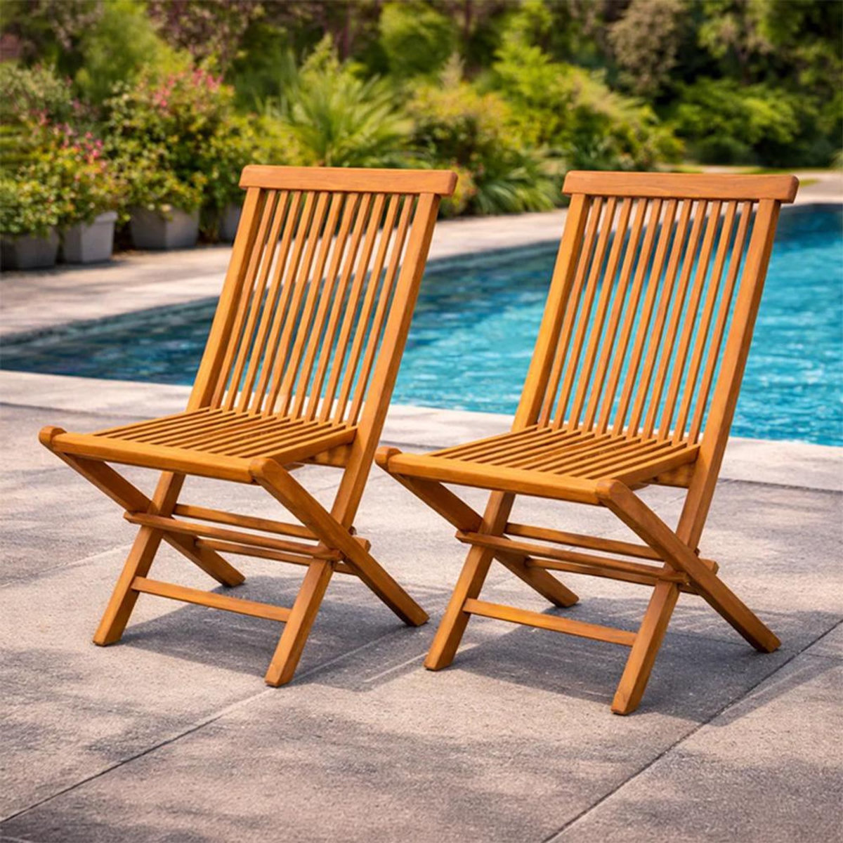 CONCEPT USINE Lot de 2 chaises pliantes jardin teck massif brut TECK