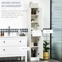 Voir la diapositive 4 : KLEANKIN Meuble colonne rangement salle de bain style contemporain façade laquée 2 portes 3 étagères tiroir panneaux MDF blanc