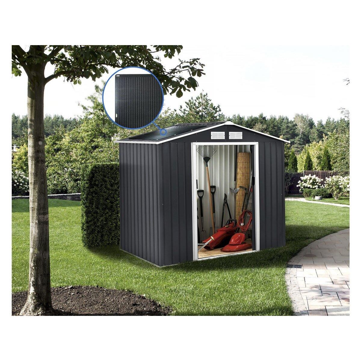 Habitat et Jardin Abri de jardin métal -  Vegas  - 5.29 m² avec panneaux solaires - Gris