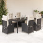 Voir la diapositive 1 : VIDAXL Ensemble a manger de jardin coussins 7pcs Noir Resine tressee