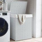 VIDAXL Panier a linge avec couvercle blanc 46x33x60 cm resine tressee