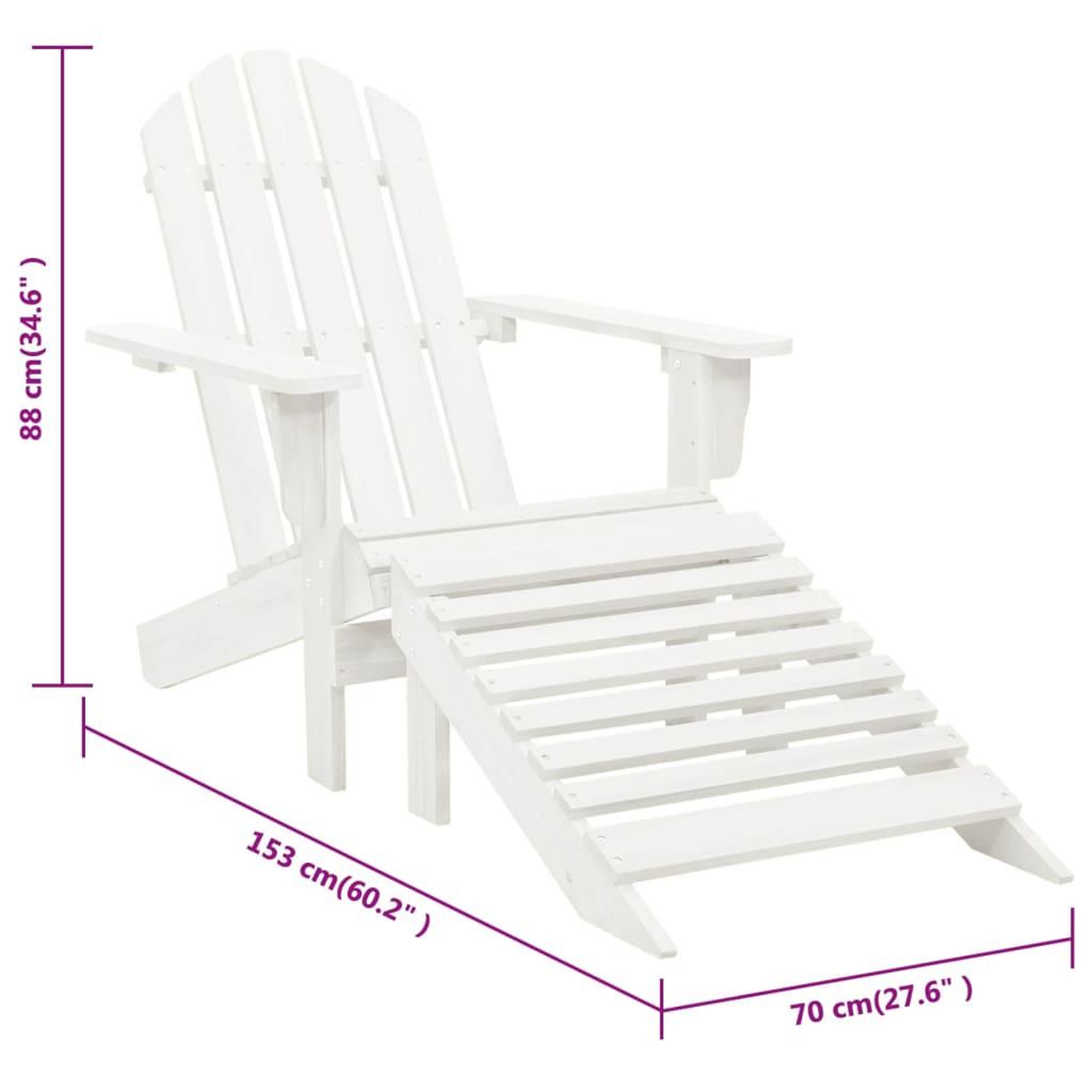 Voir la diapositive 6 : VIDAXL Chaise de jardin avec pouf Bois Blanc