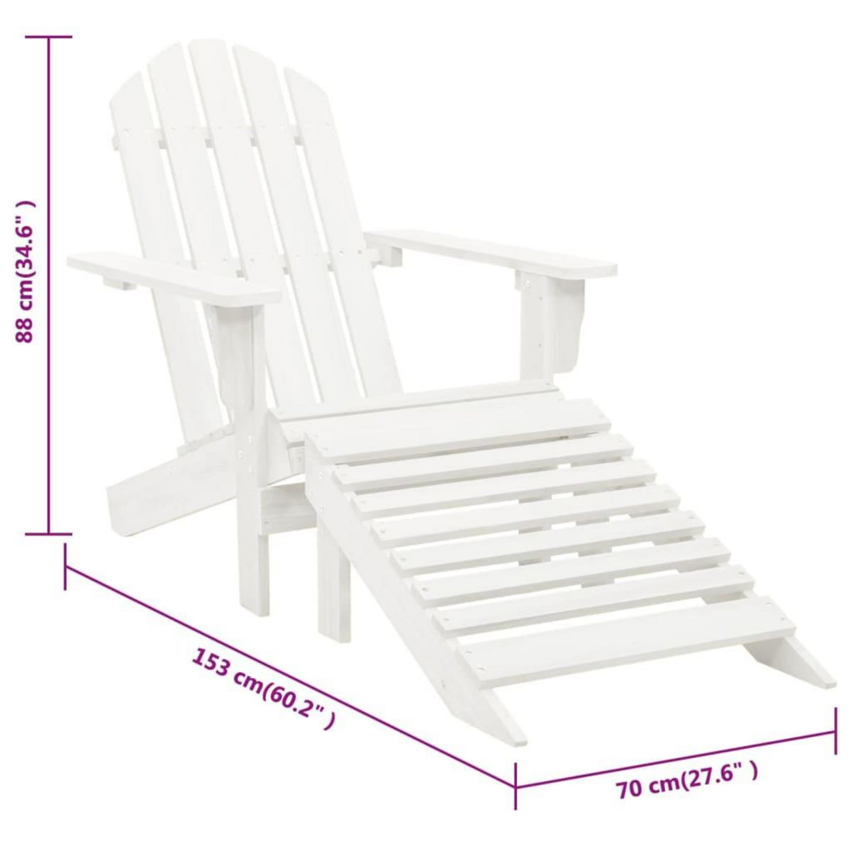 VIDAXL Chaise de jardin avec pouf Bois Blanc
