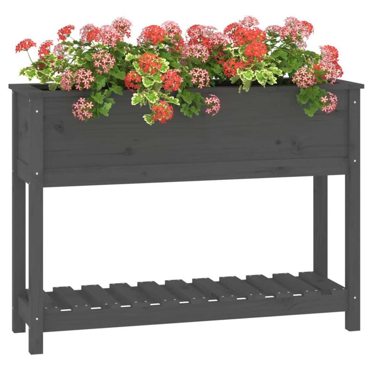 VIDAXL Jardiniere avec etagere Gris 111,5x34,5x81cm Bois massif de pin