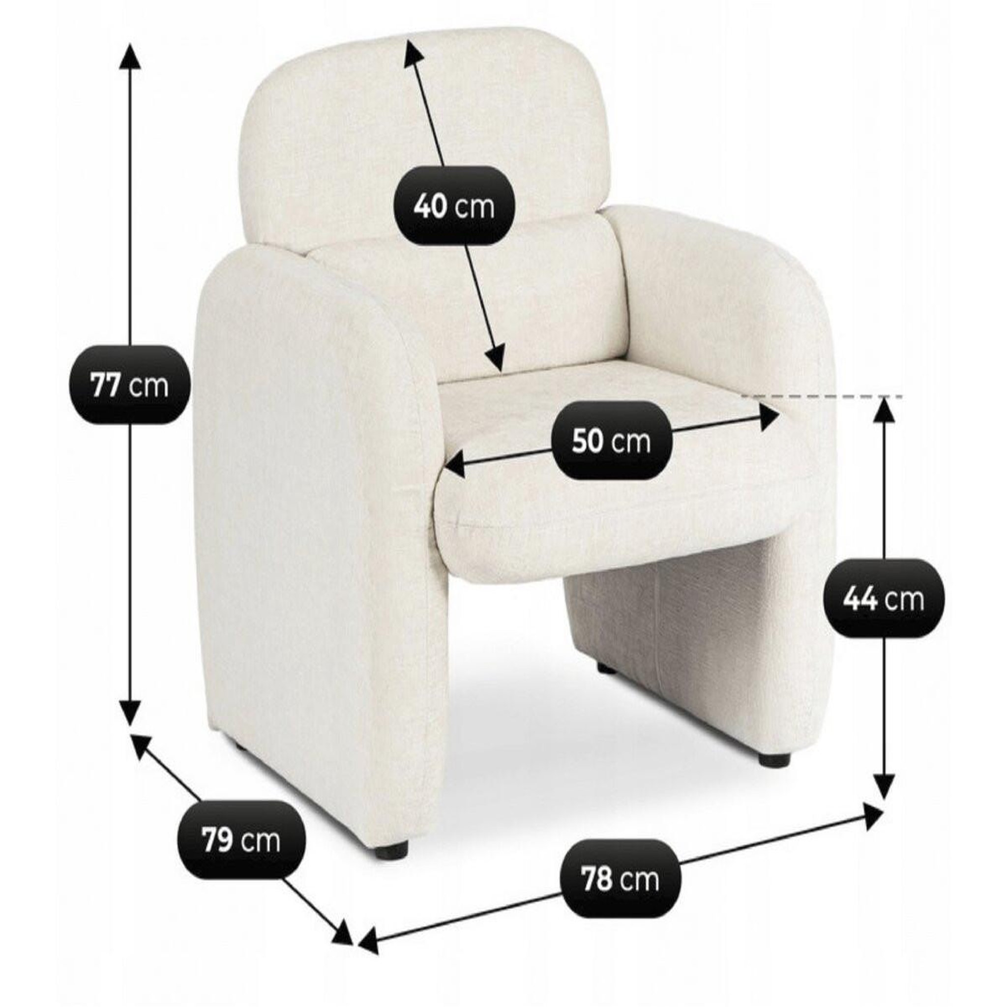 Voir la diapositive 3 : Habitat et Jardin Fauteuil lounge en tissu chiné  cozmo  - 78 x 79 x 77 cm - crème
