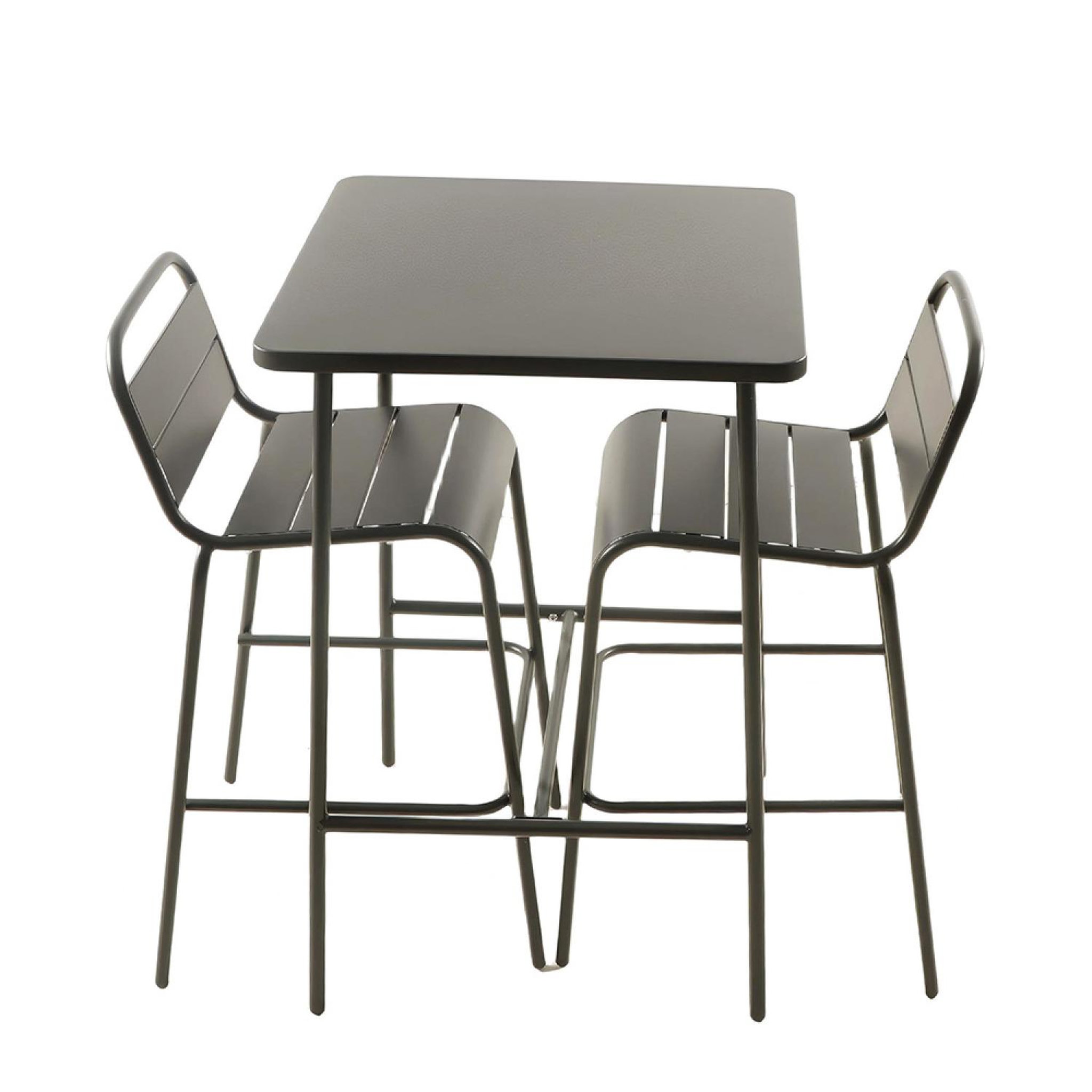 Voir la diapositive 4 : CONCEPT USINE Ensemble table de bar et 2 chaises hautes d'extérieur gris foncé bergame