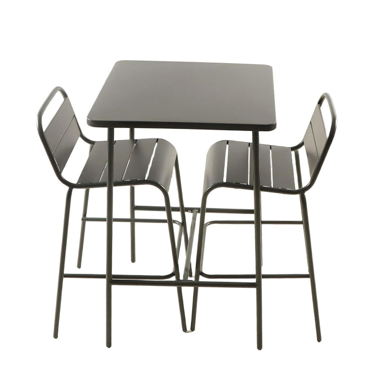 CONCEPT USINE Ensemble table de bar et 2 chaises hautes d'extérieur gris foncé BERGAME