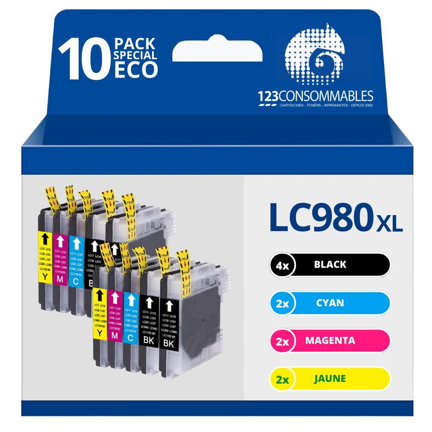 Pack 10 cartouches compatibles BROTHER LC 980 Neuf - vue 2