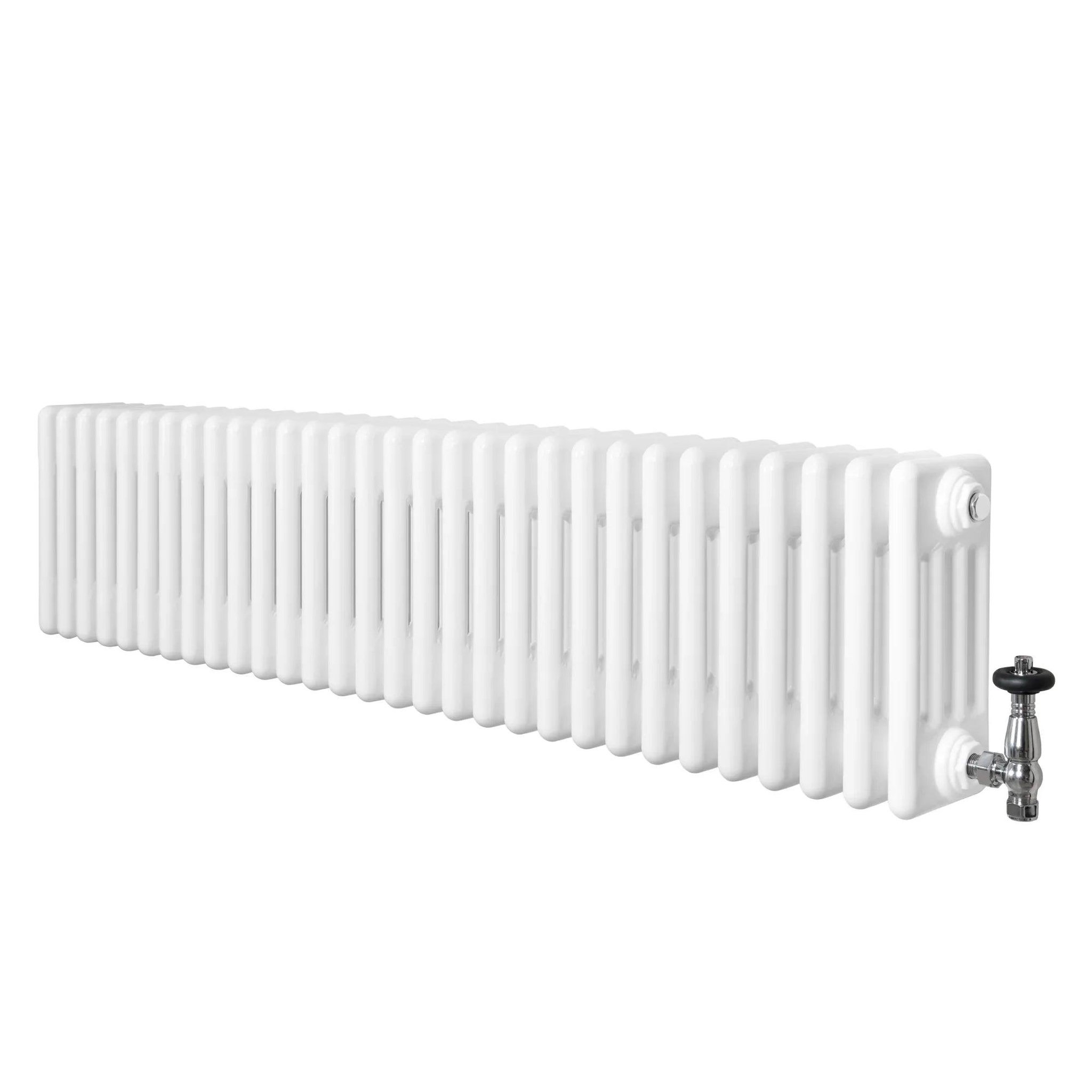 MONSTERSHOP Radiateur traditionnel à 4 colonnes & vannes - 300 x 1370 mm. Coloris disponibles : Gris, Noir