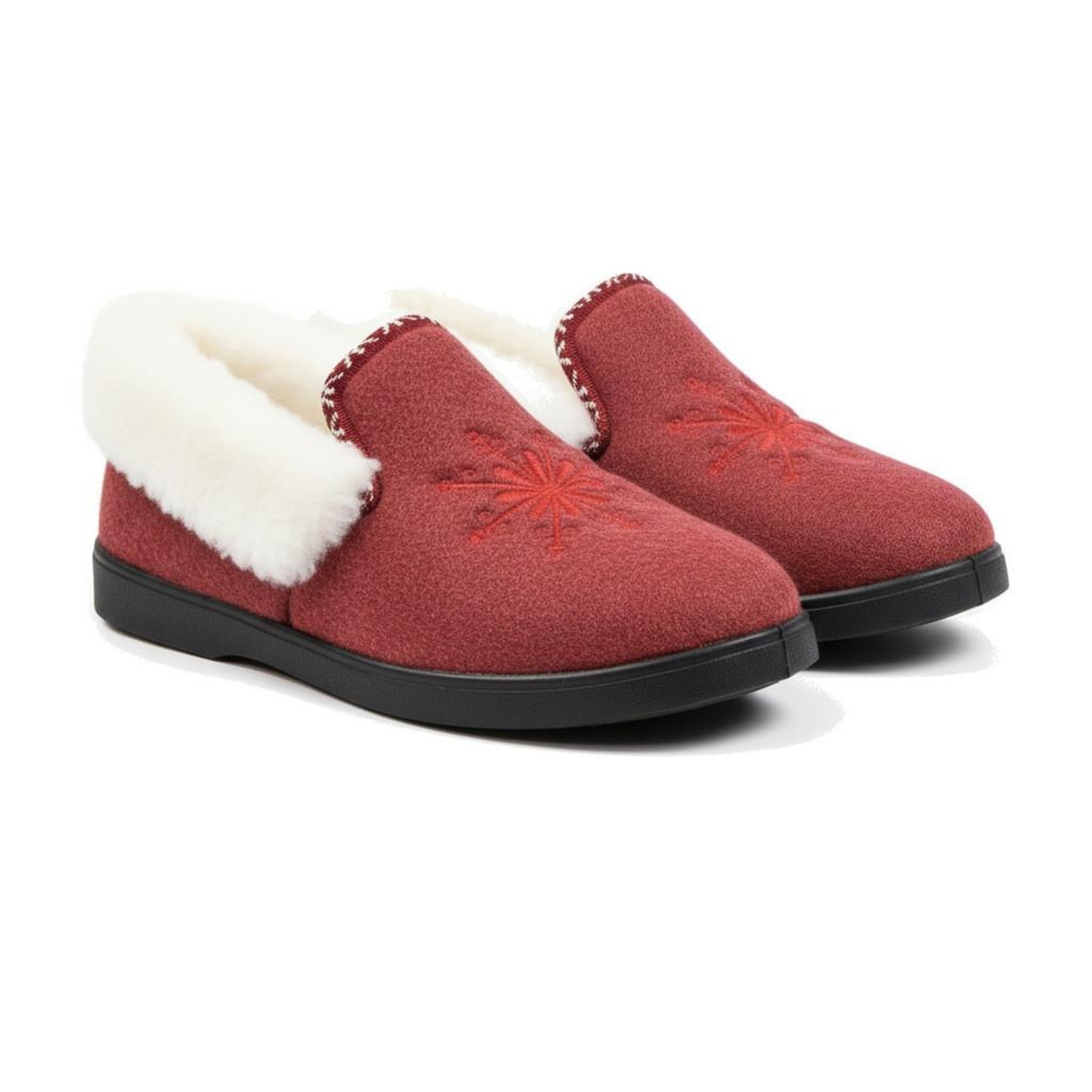 Voir la diapositive 3 : OZABI OZABI Charentaises Femme Hiver, Broderie Flocon, Col Fourrure, Semelle Amovible