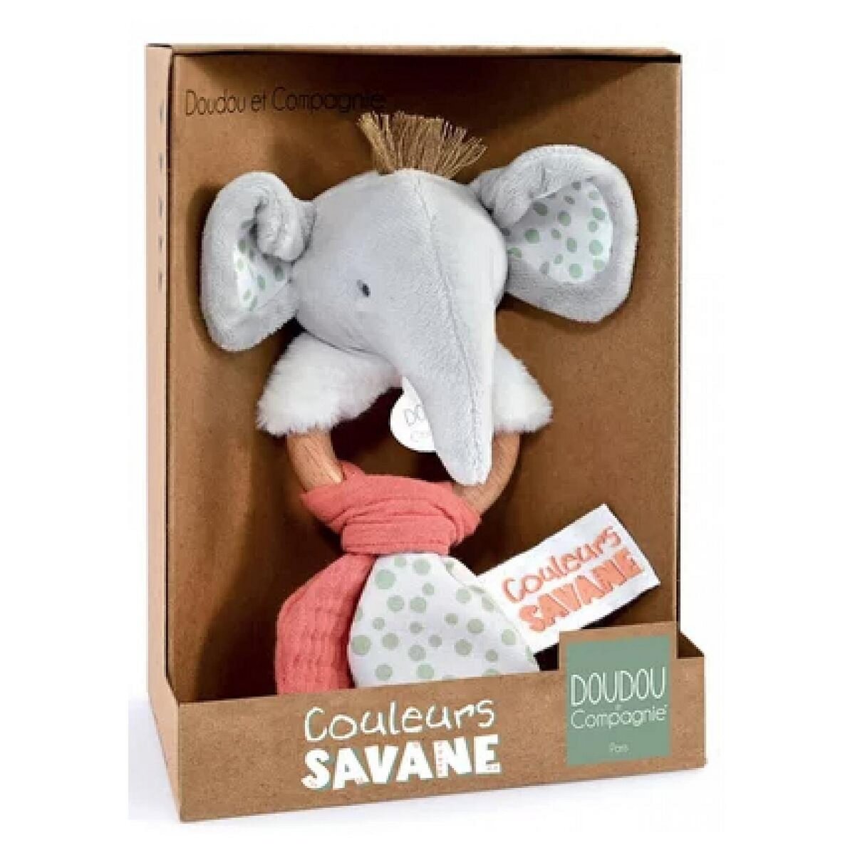 DOUDOU ET COMPAGNIE Hochet Elephant et tissus en coton