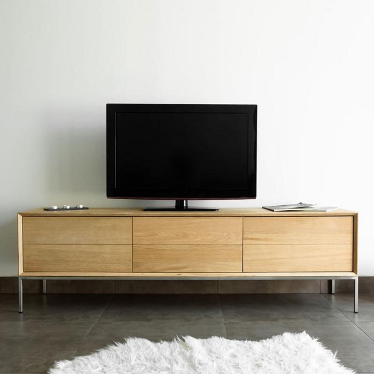 Paris Prix Meuble TV 2 Tiroirs 1 Porte  Kubico  171cm Chêne Massif