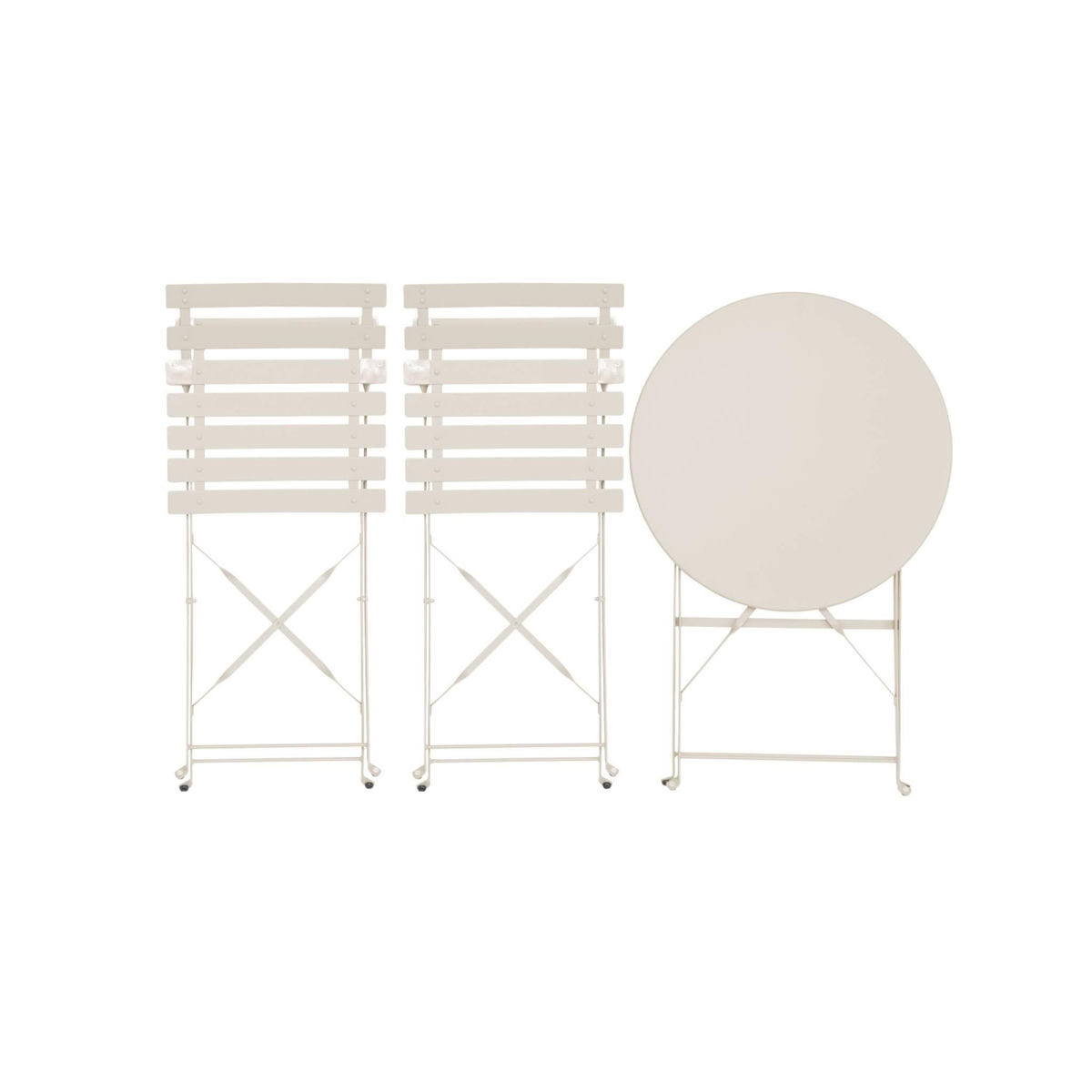 SWEEEK Table de jardin bistrot pliante métal + 2 assises beige Ø60 x 70cm. acier thermolaqué
