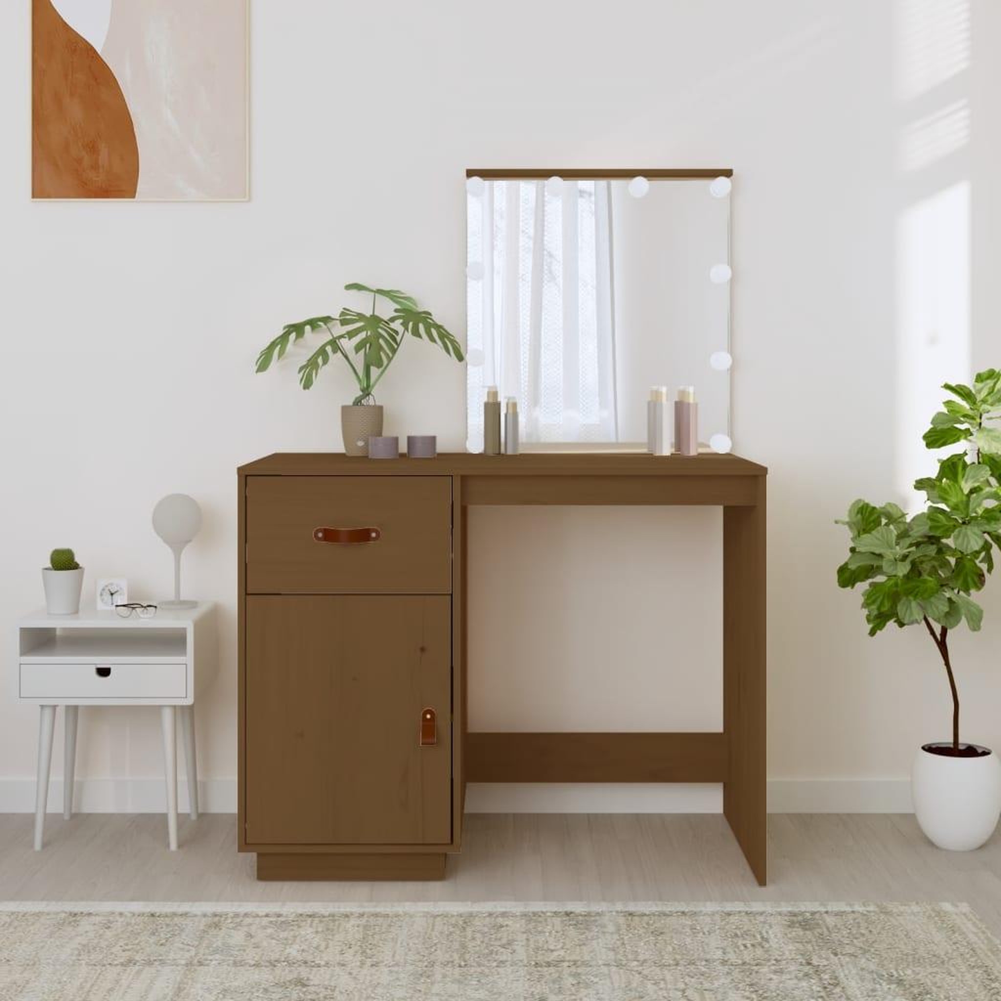Voir la diapositive 4 : VIDAXL Coiffeuse avec LED Marron miel 95x50x133,5cm Bois de pin massif