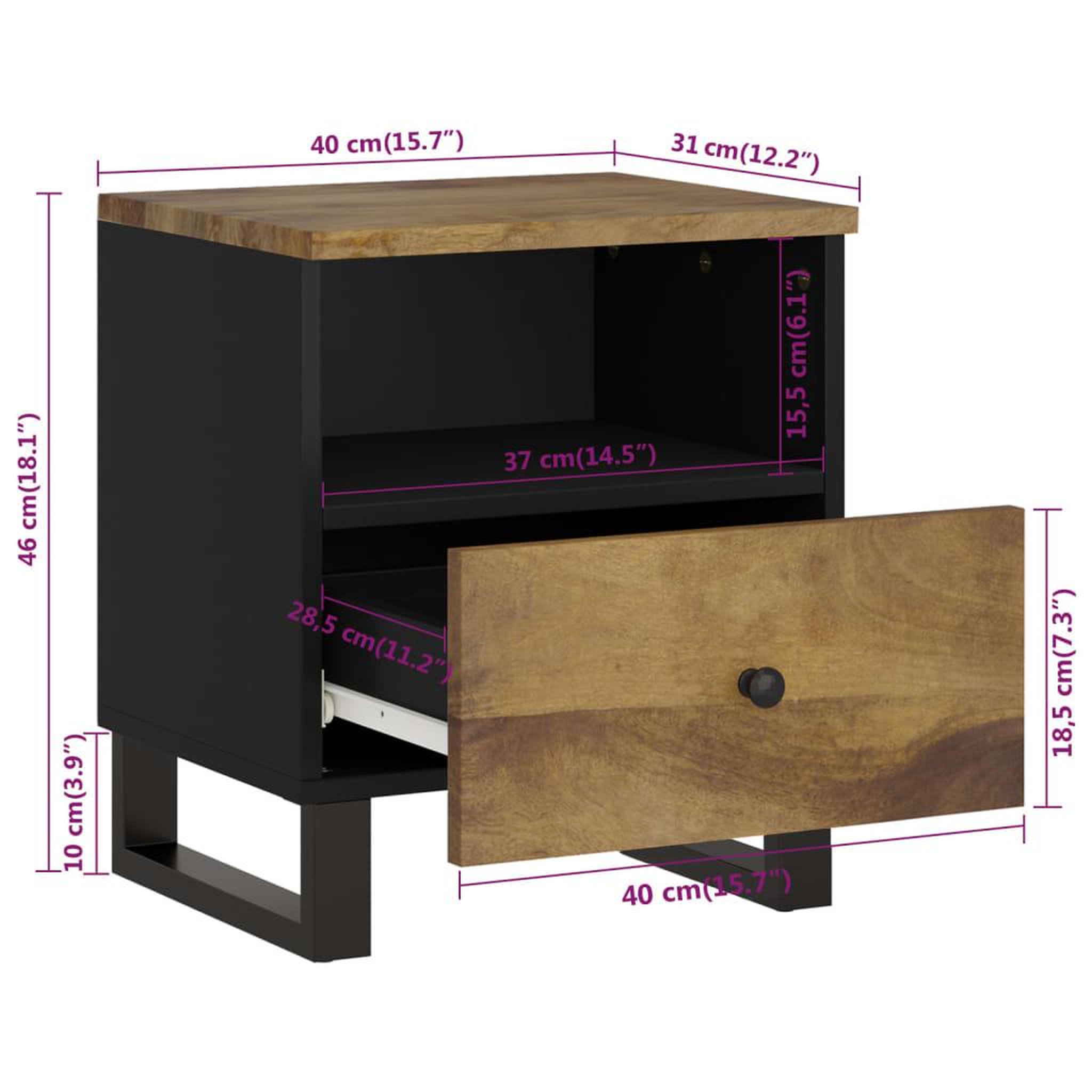 Voir la diapositive 6 : VIDAXL Table de chevet Bois de manguier solide et bois d'ingenierie