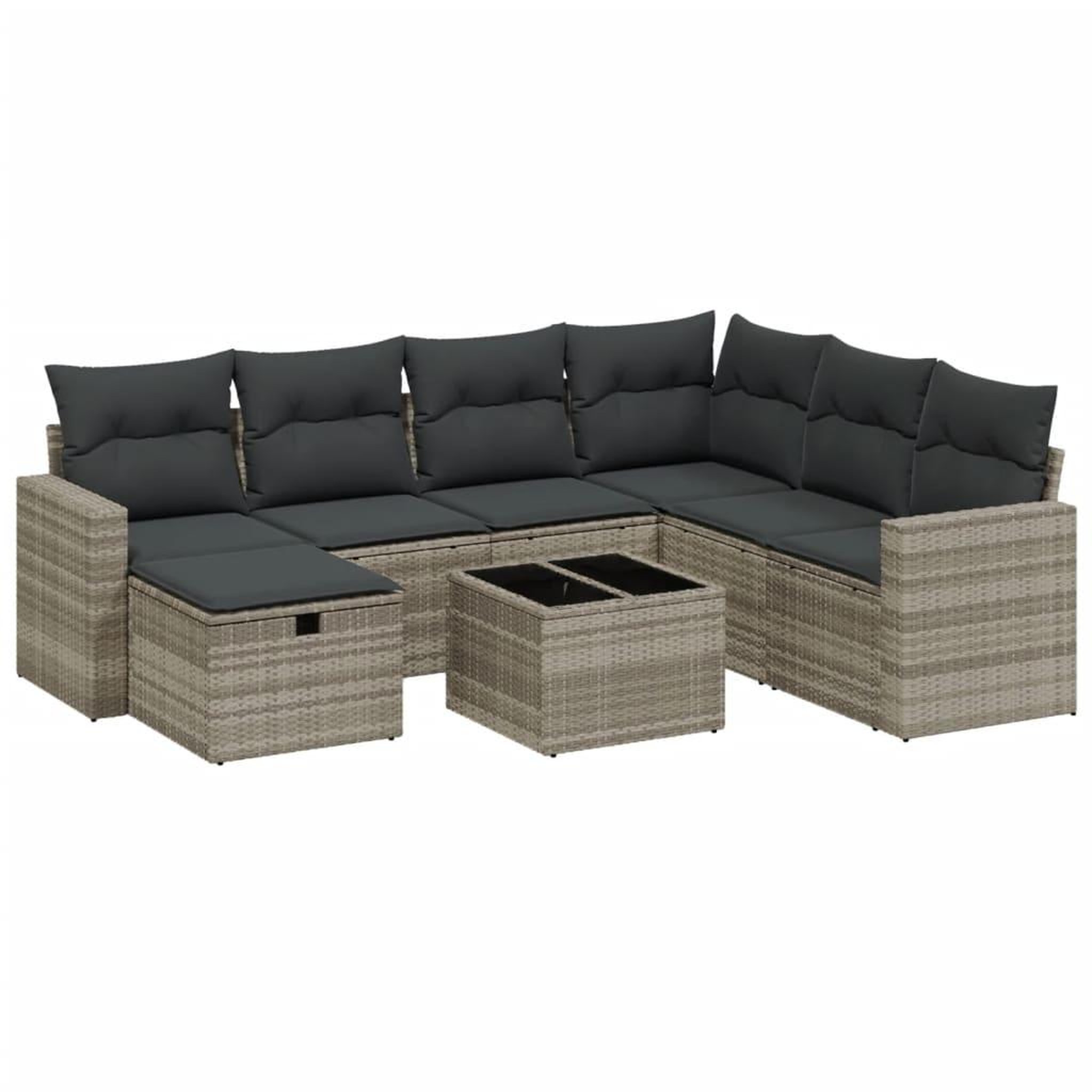 Voir la diapositive 2 : VIDAXL Salon de jardin 8 pcs avec coussins gris clair resine tressee