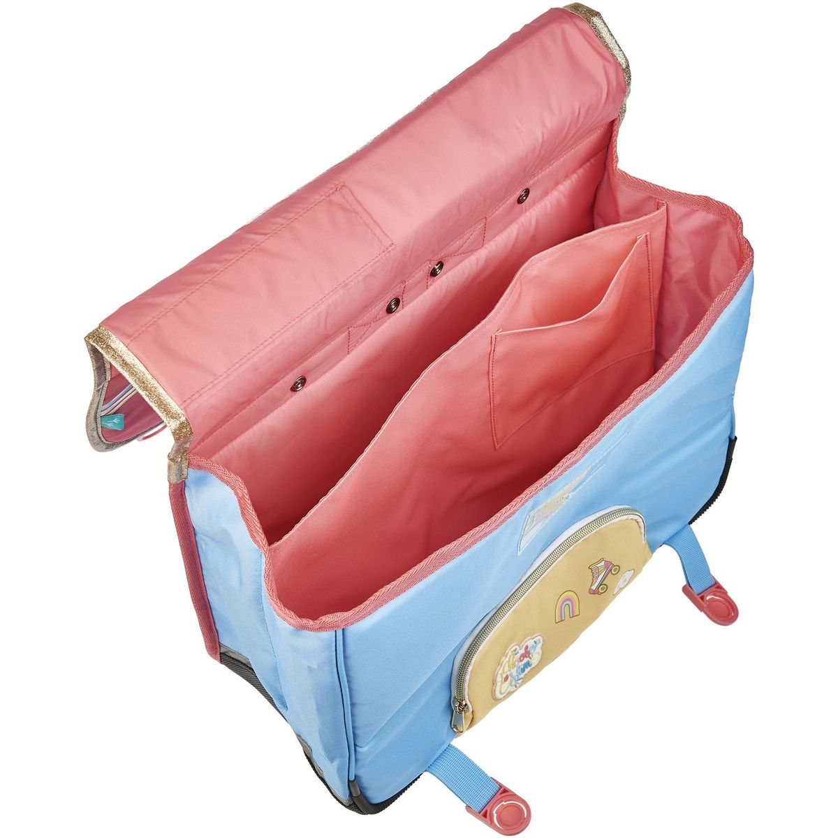 AUCHAN Cartable à roulettes rose et bleu ARC EN CIEL