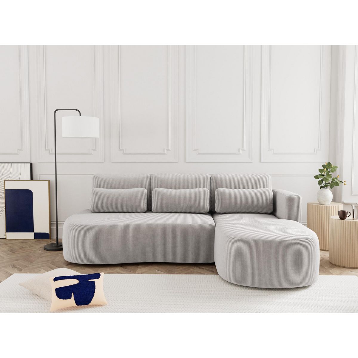 LISA DESIGN Mahina - canapé d'angle droit 4 places convertible avec coffre en velours côtelé