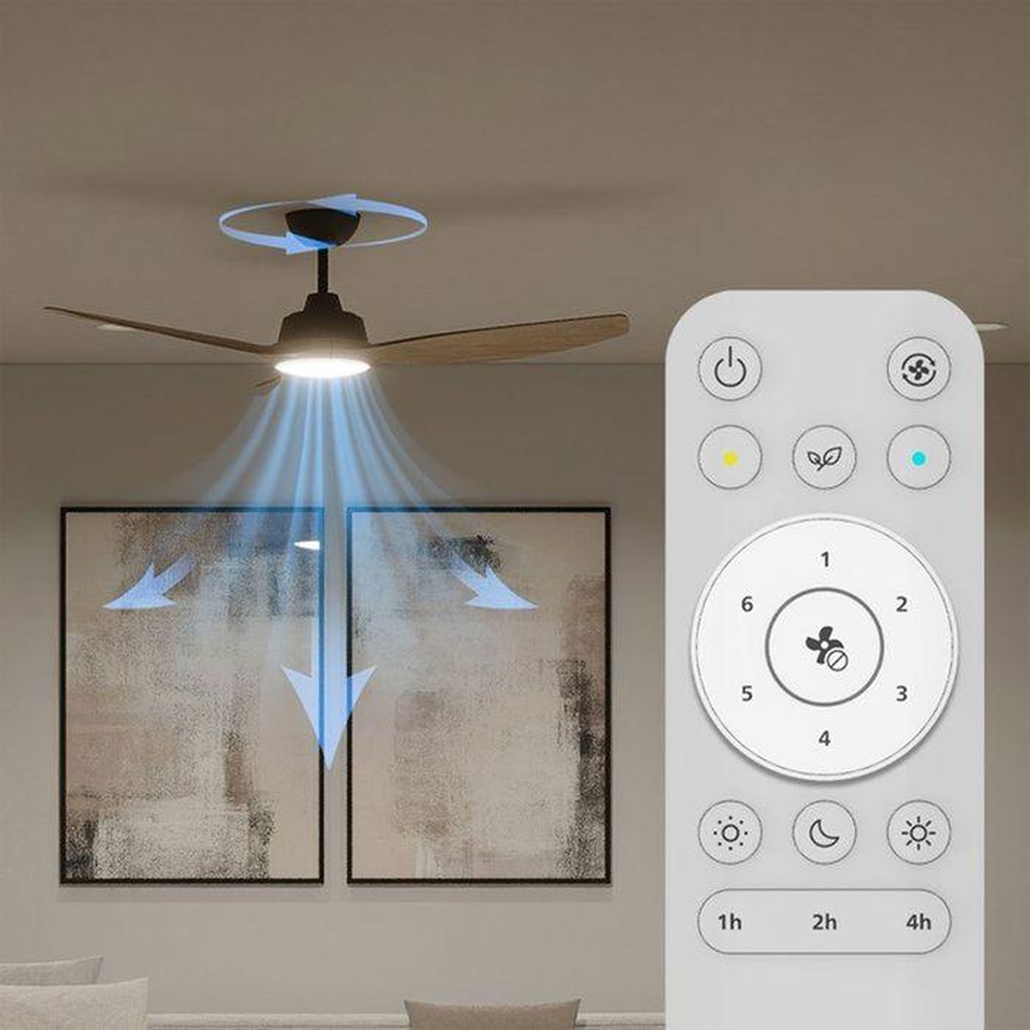 Voir la diapositive 3 : Philips Ventilateur de plafond - Philips - Olas - Pales fixes - Diametre 132 cm - Noir/Bois - LED intégrée + télécommande