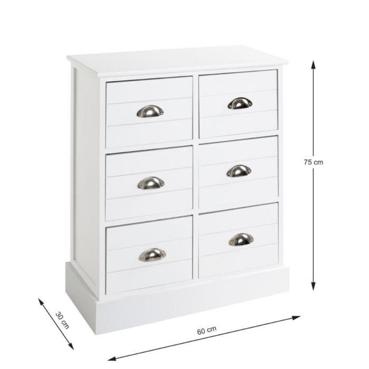 Paris Prix Commode 6 Tiroirs  Lavido  75cm Blanc Laqué
