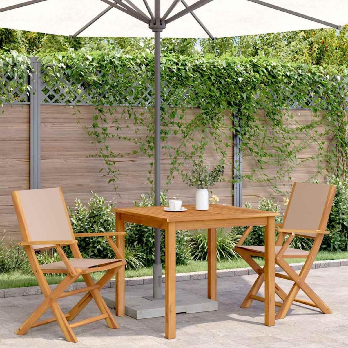 VIDAXL Chaises de jardin lot de 2 taupe bois d'acacia massif et tissu