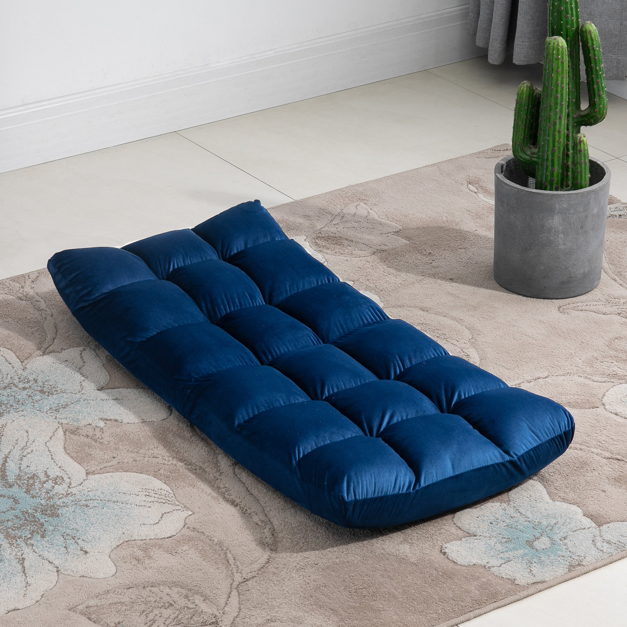 Voir la diapositive 4 : HOMCOM Fauteuil convertible fauteuil paresseux grand confort inclinaison dossier multipositions 90°-180° flanelle polyester capitonné bleu roi