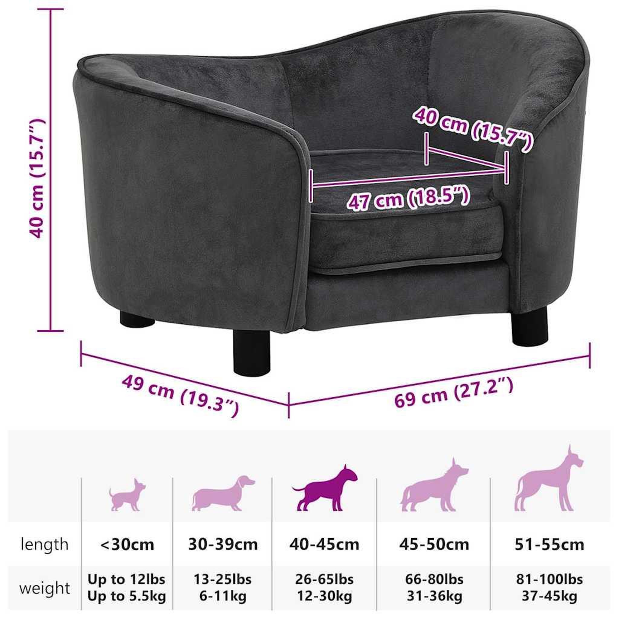 Voir la diapositive 3 : VIDAXL Canape pour chien Gris fonce 69x49x40 cm Peluche