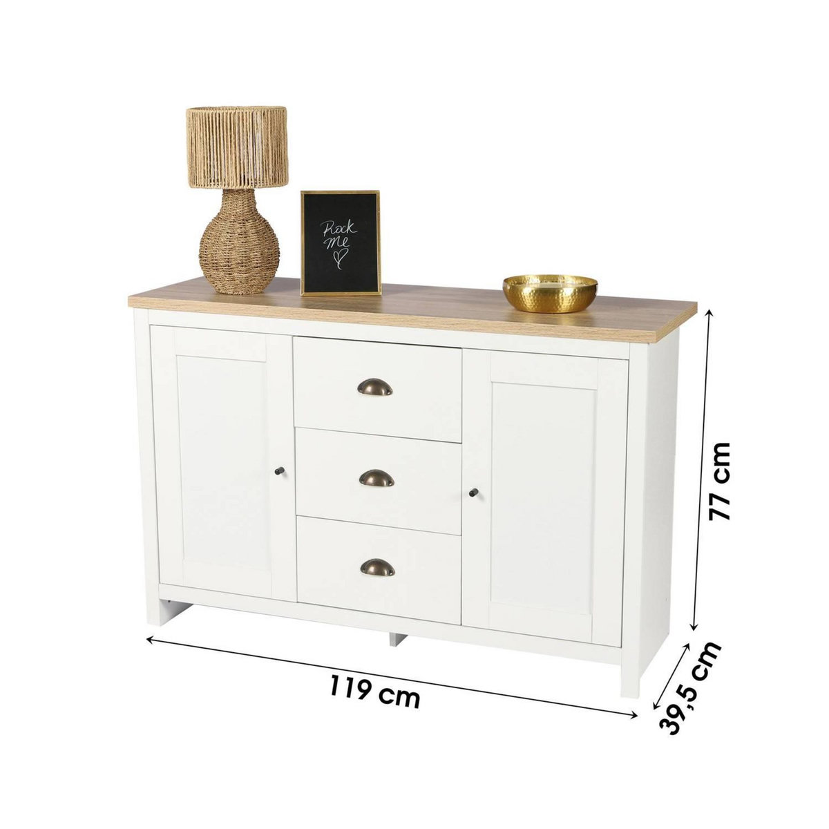 DIVERS Buffet 2 portes et 3 tiroirs en bois HANOI - Blanc