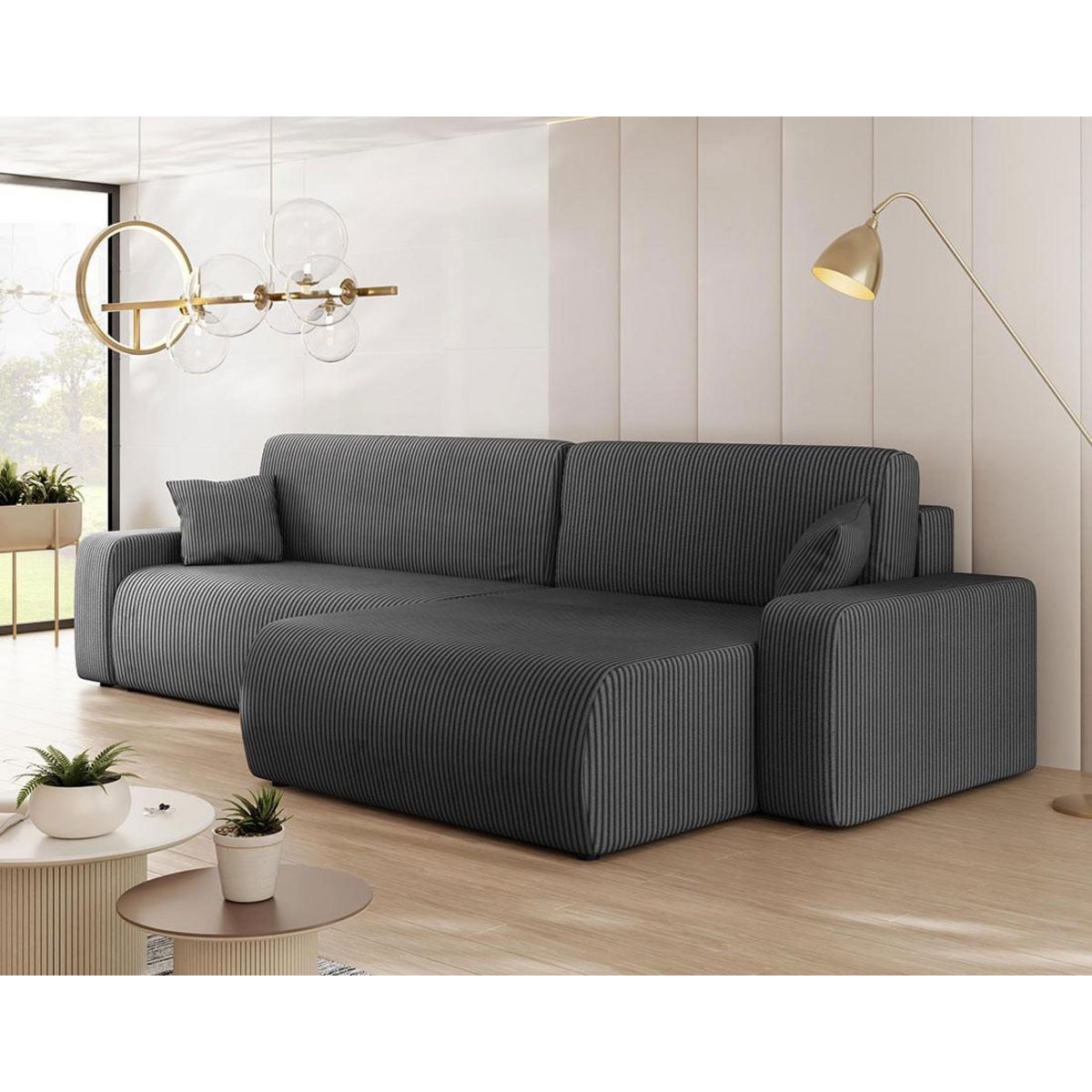 BEST MOBILIER Artemisa - canapé d'angle réversible 5 places convertible avec coffre en velours côtelé