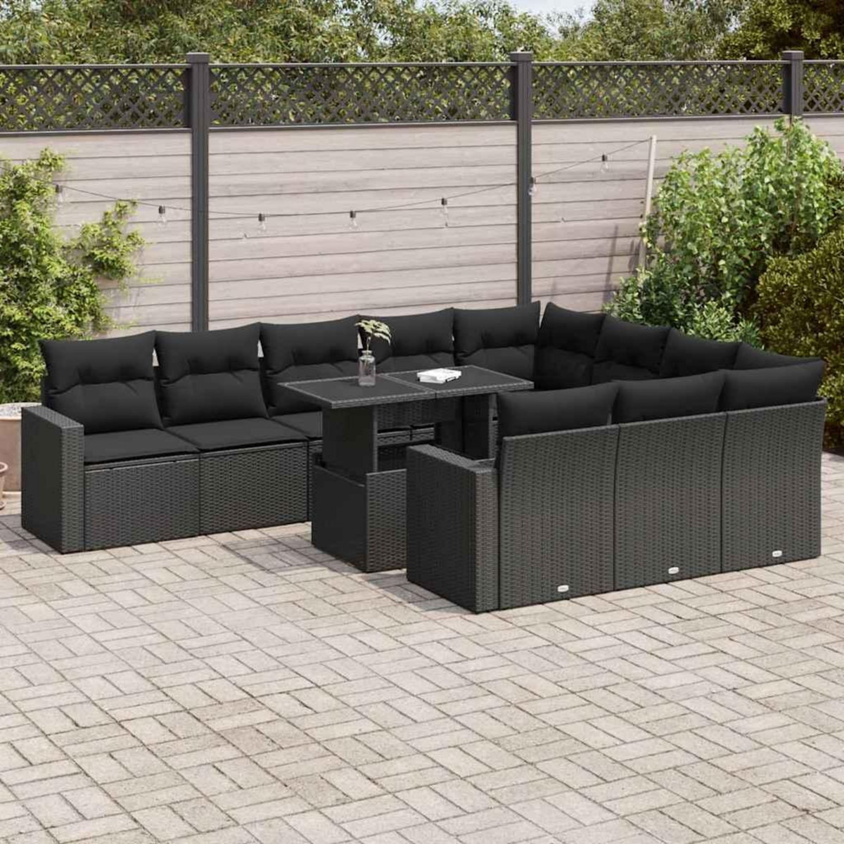 VIDAXL Salon de jardin 11 pcs avec coussins noir resine tressee