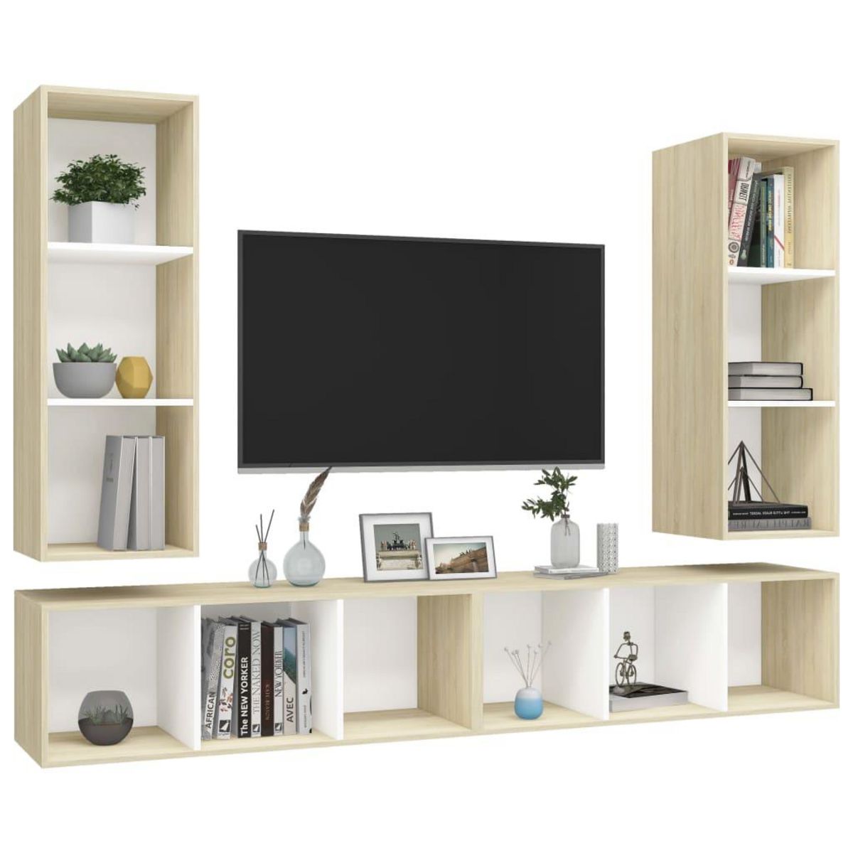 VIDAXL Meubles TV muraux 4 pcs Blanc et chene sonoma Bois d'ingenierie