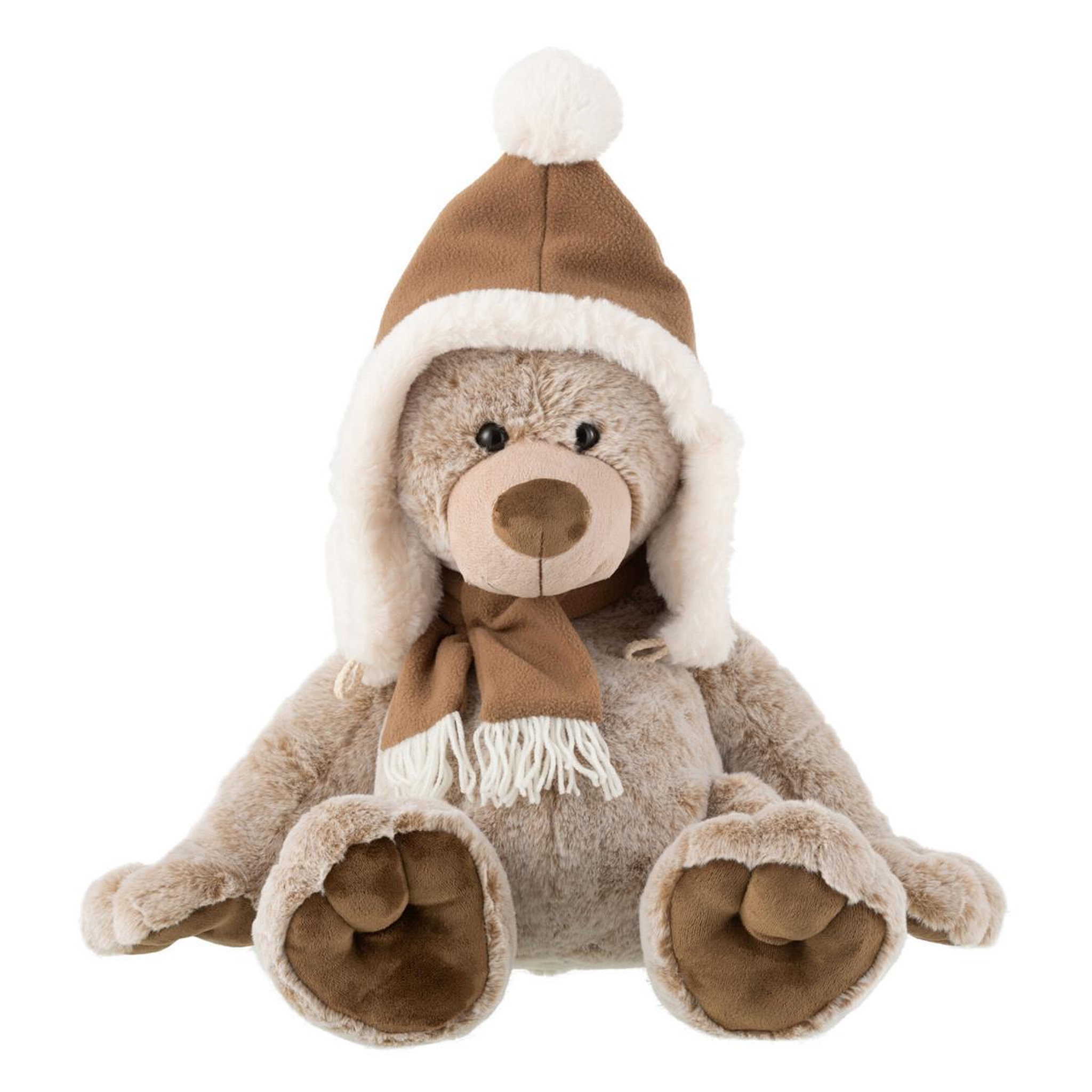 J-LINE Peluche ours  chapeau  43cm marron
