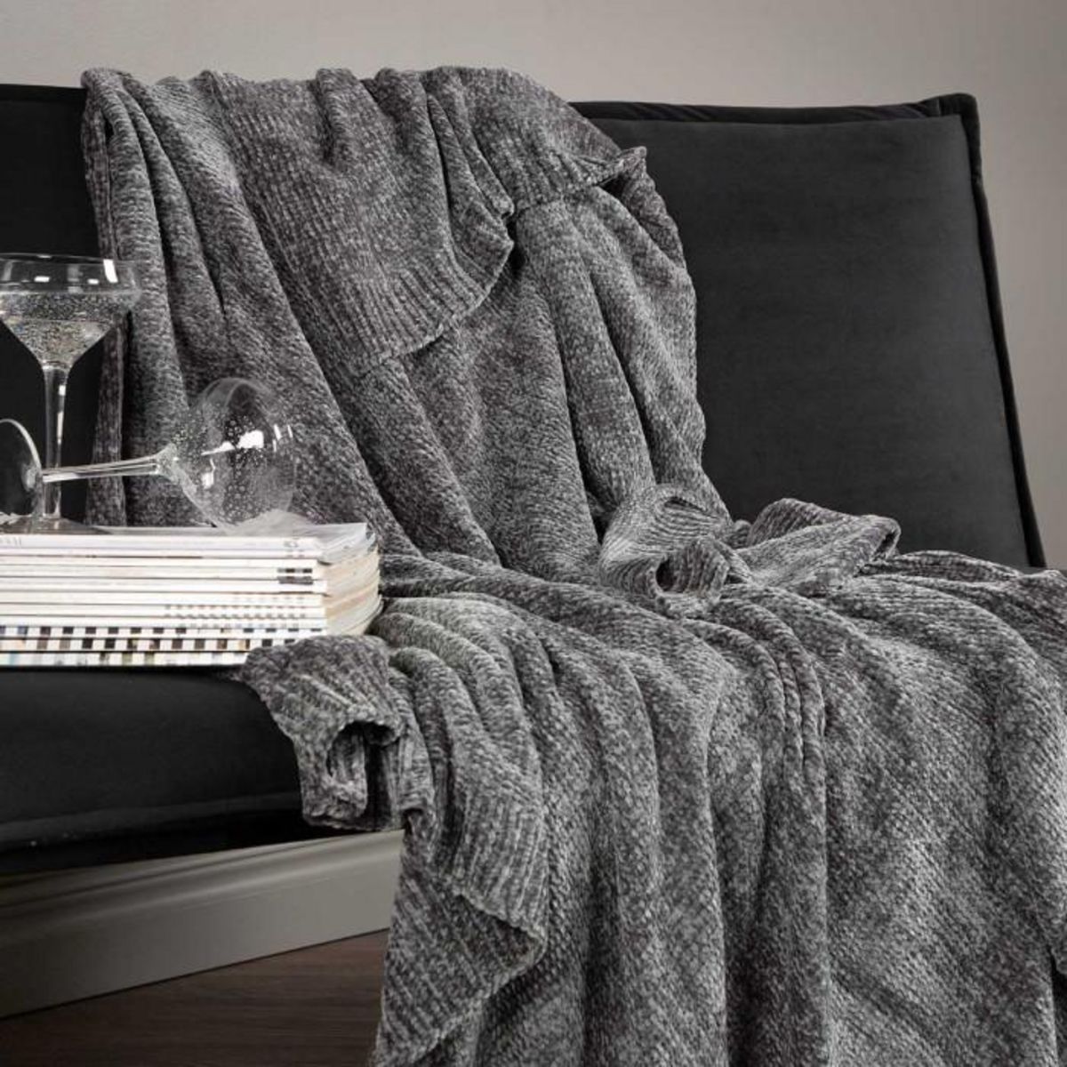 Paris Prix Plaid Chenille  Ally  130x170cm Gris Foncé