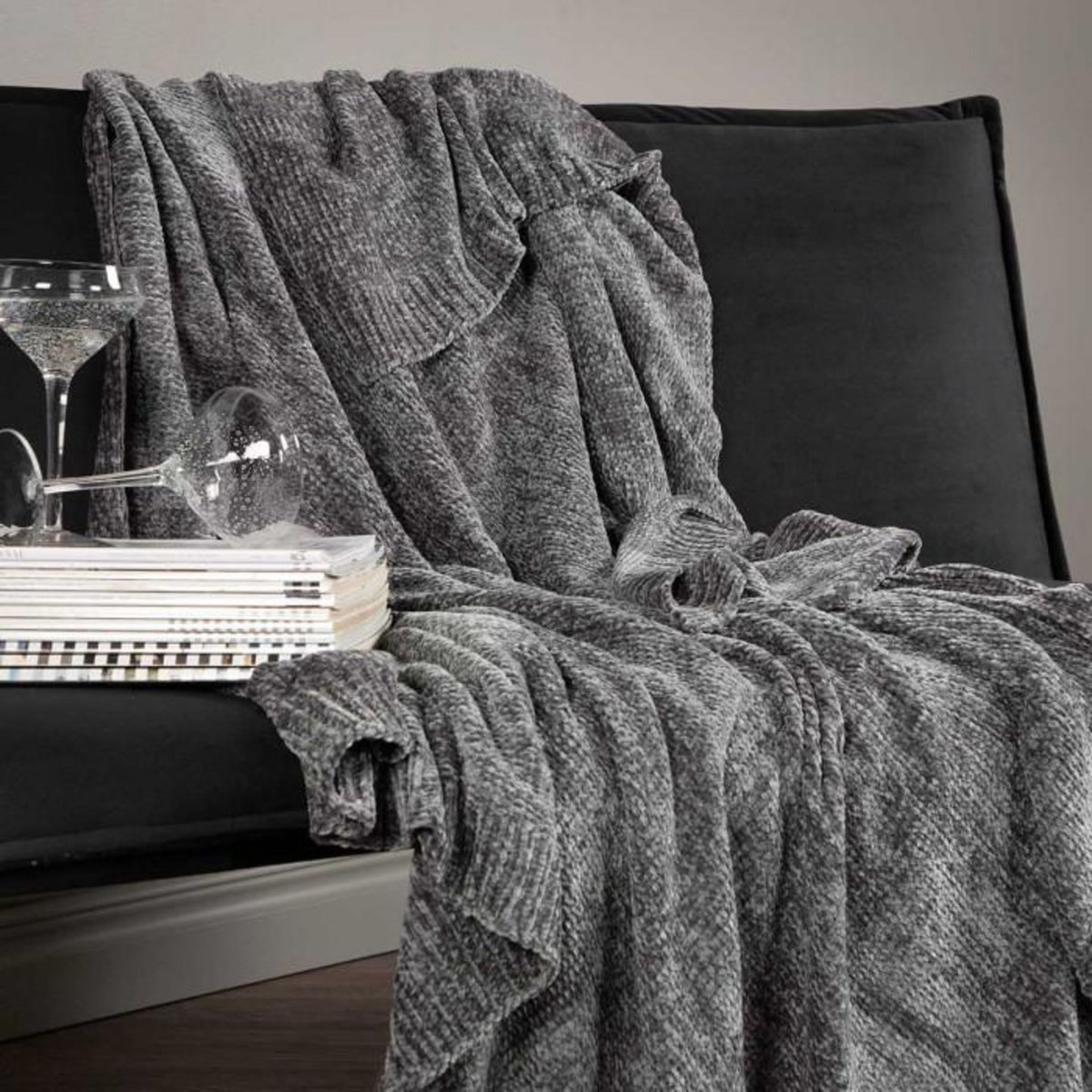 Paris Prix Plaid Chenille  Ally  130x170cm Gris Foncé